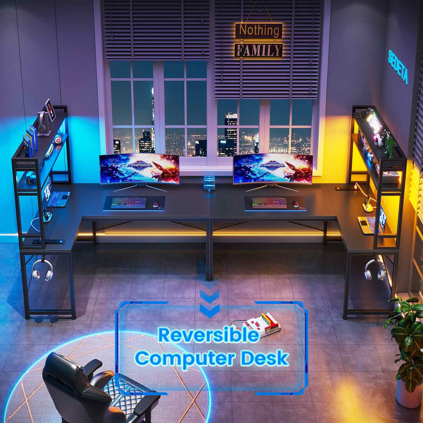 45.3 Inches LED Reversible Gaming Desk Black