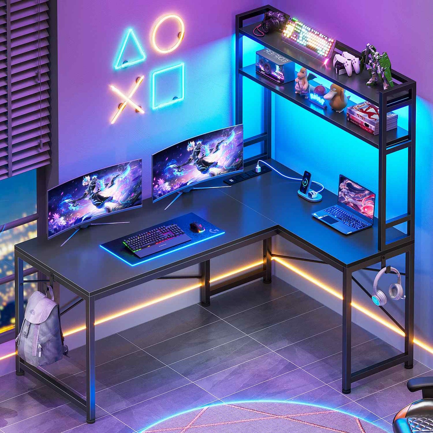 45.3 Inches LED Reversible Gaming Desk Black