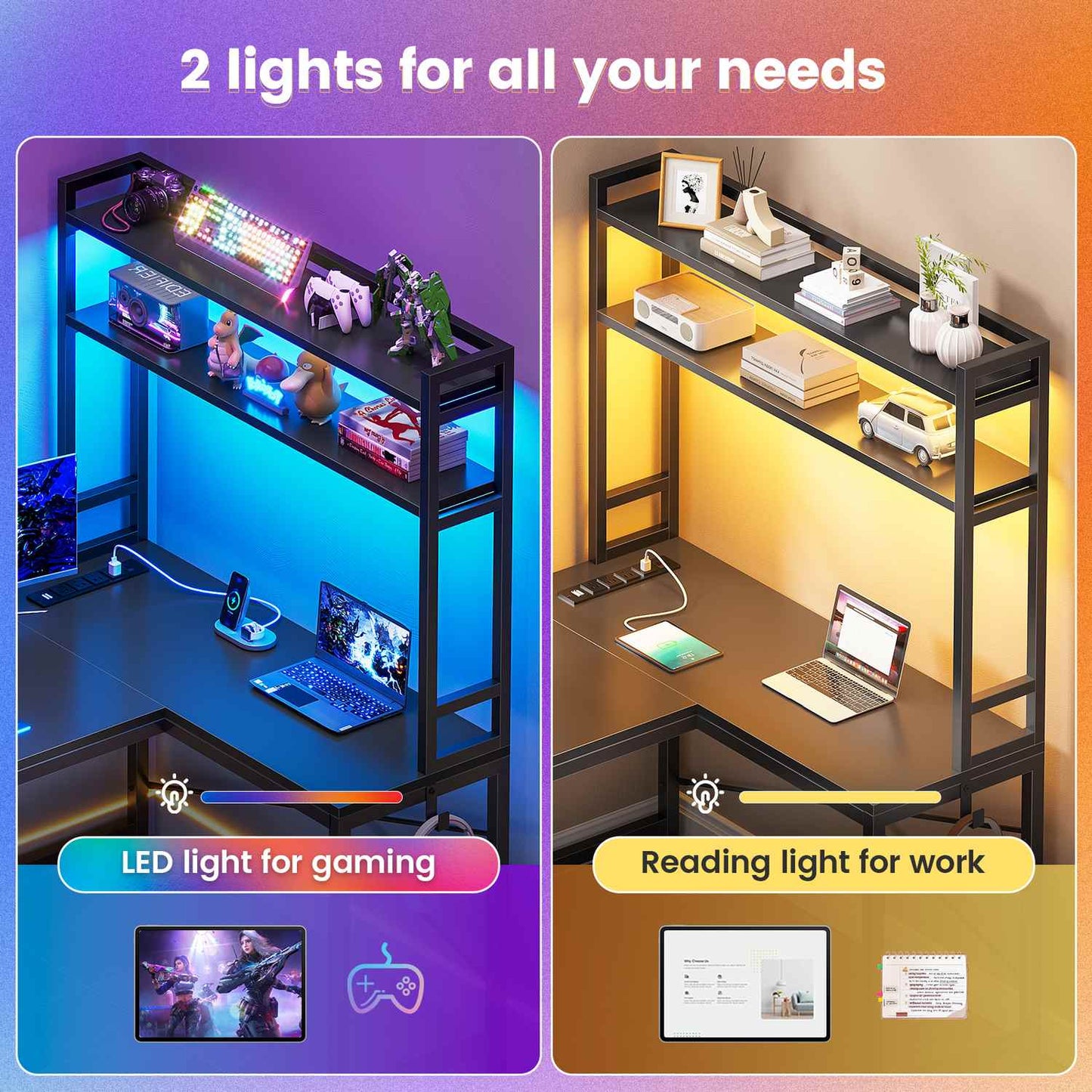 45.3 Inches LED Reversible Gaming Desk Black