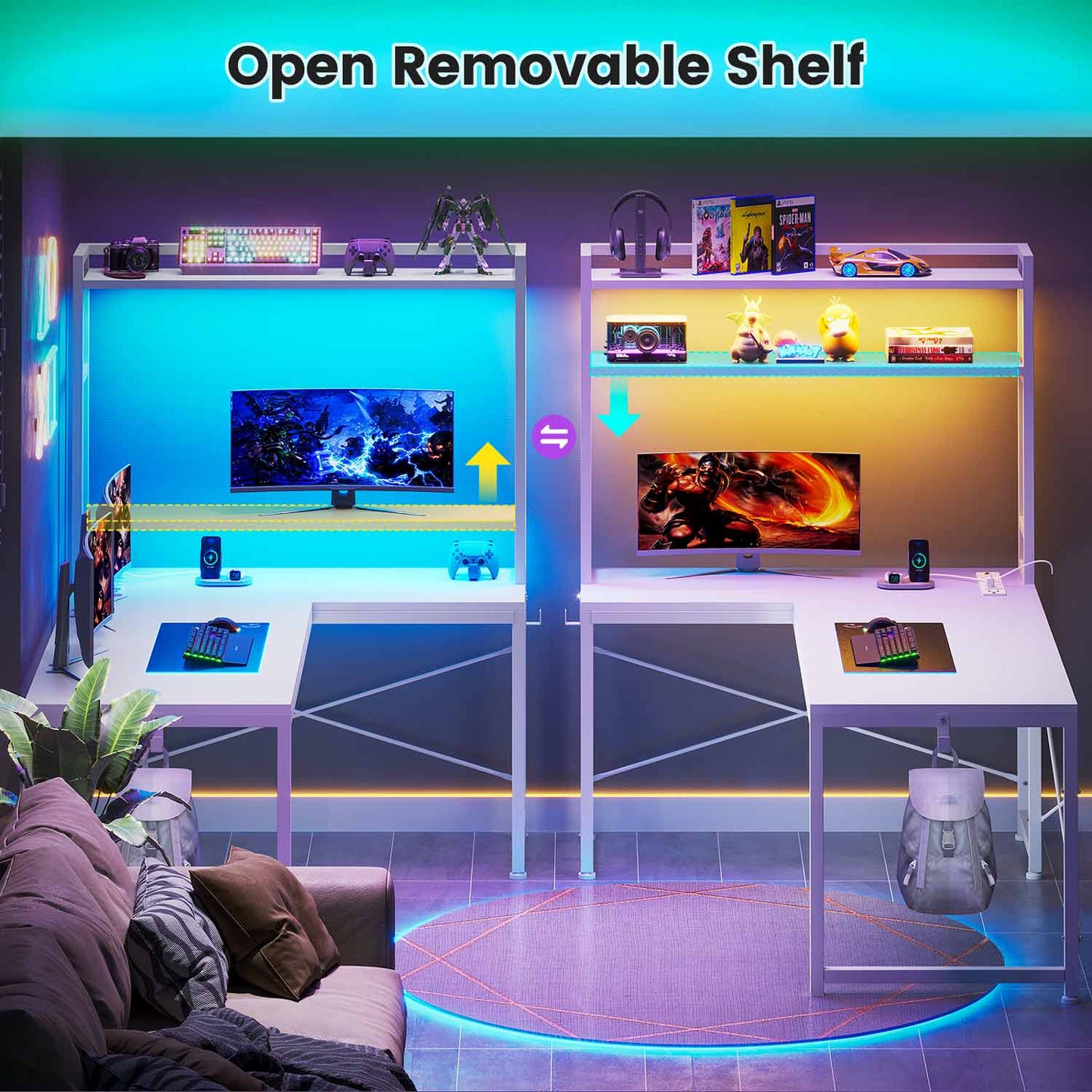 45.3 Inches LED Reversible Gaming Desk White