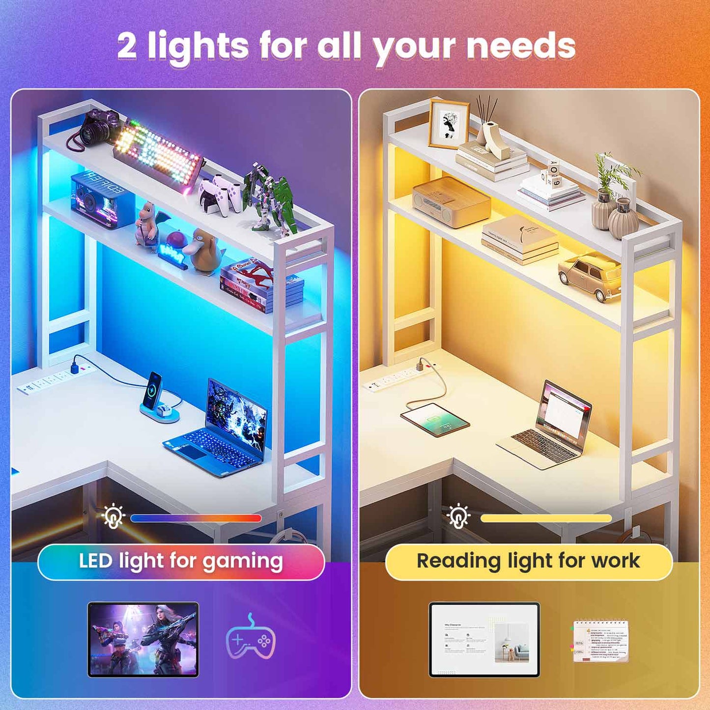 45.3 Inches LED Reversible Gaming Desk White
