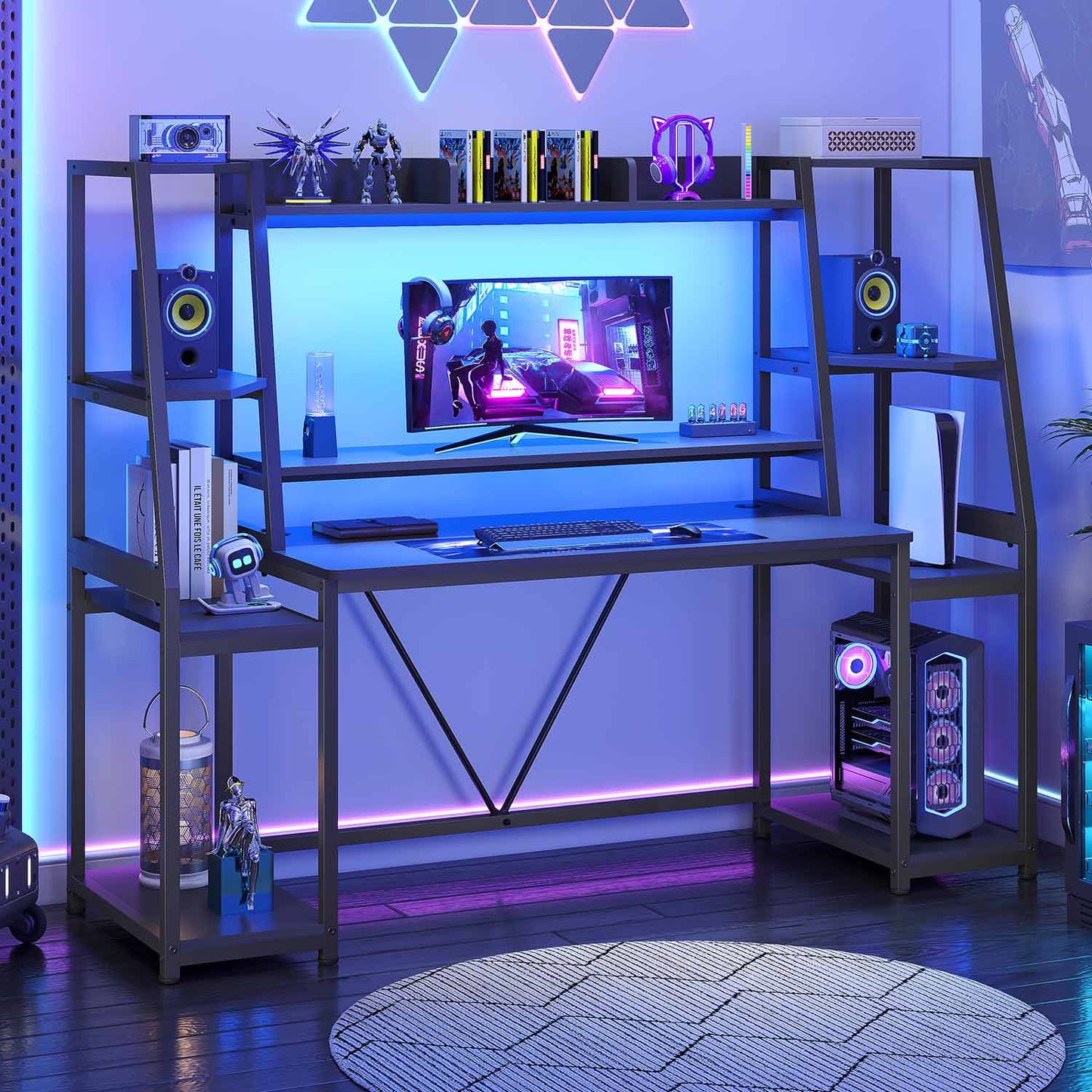 65.7 Inches LED Gaming Desk Black