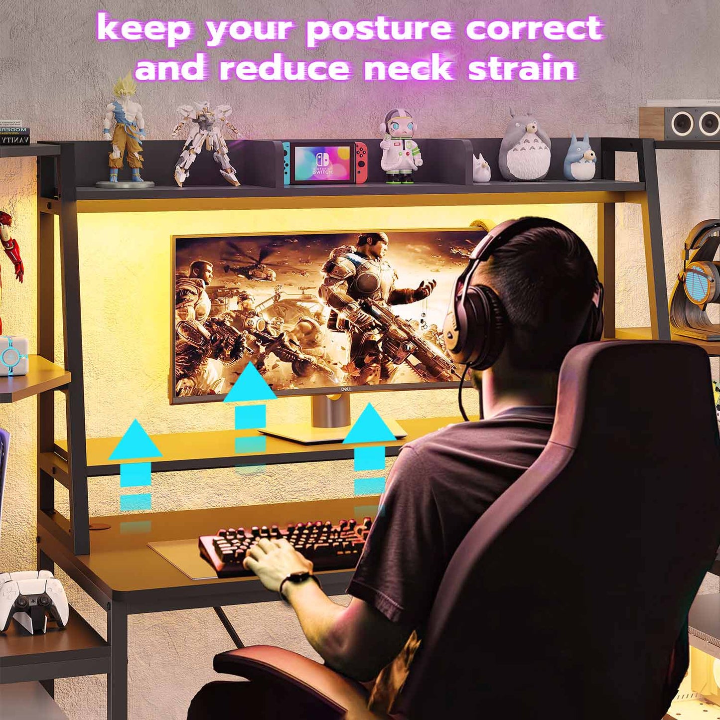 65.7 Inches LED Gaming Desk Black