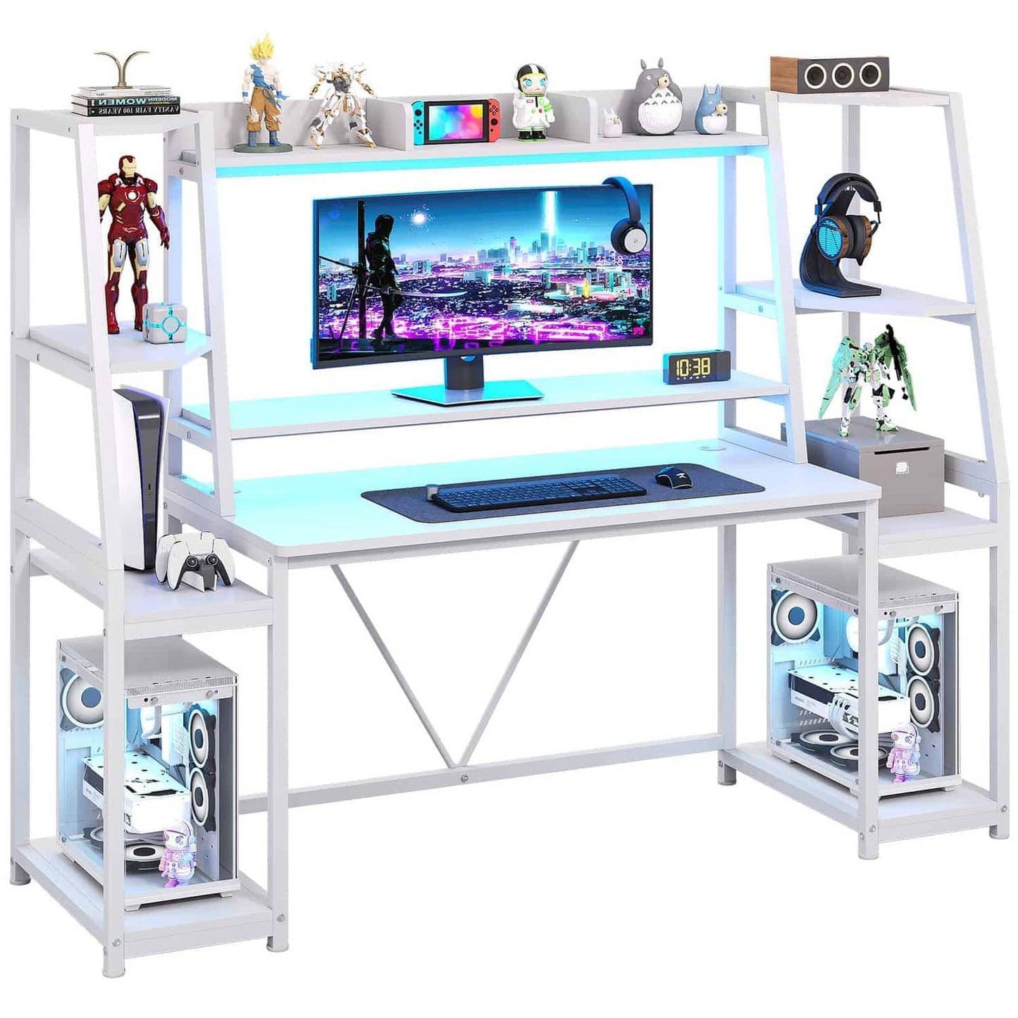 65.7 Inches LED Gaming Desk White