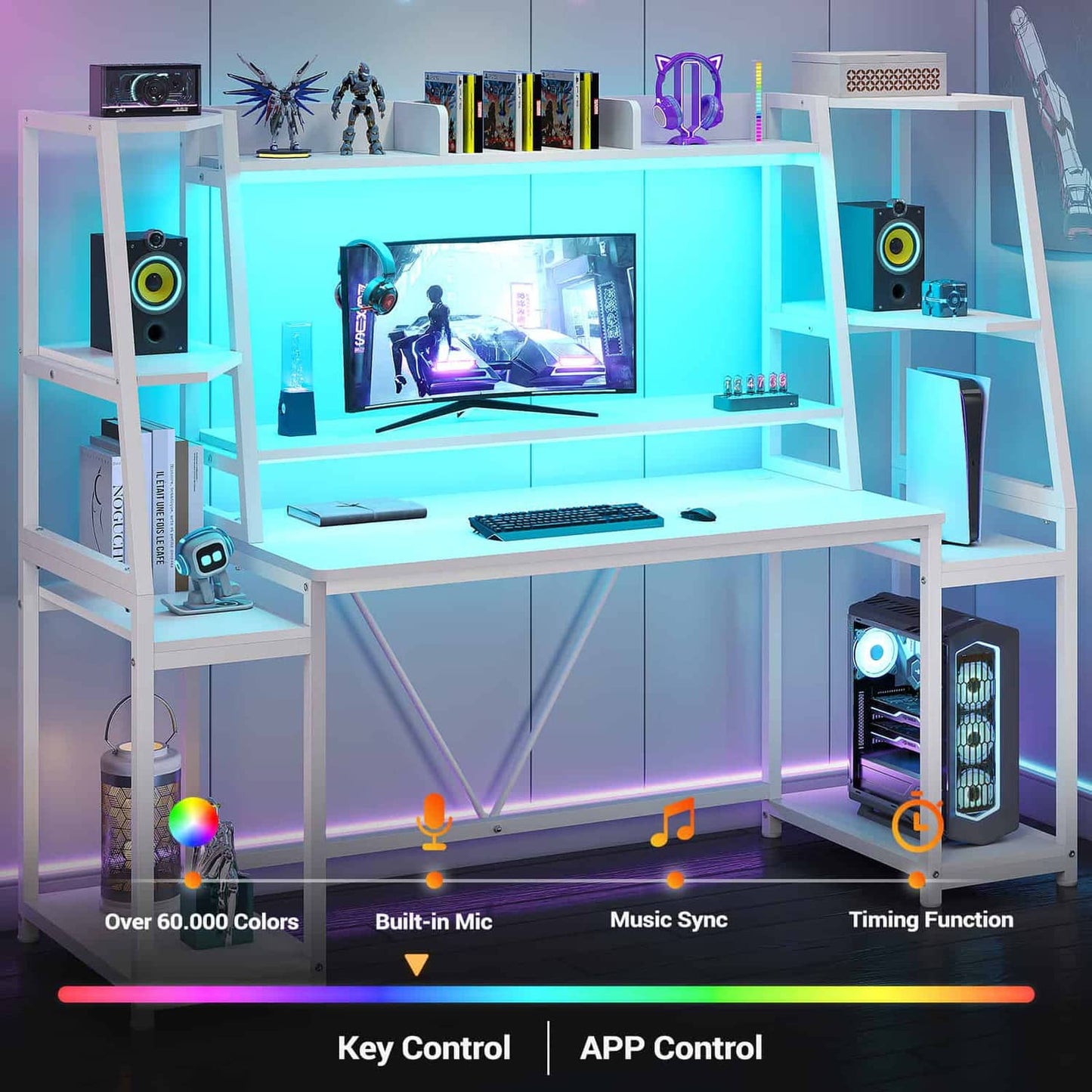 65.7 Inches LED Gaming Desk White