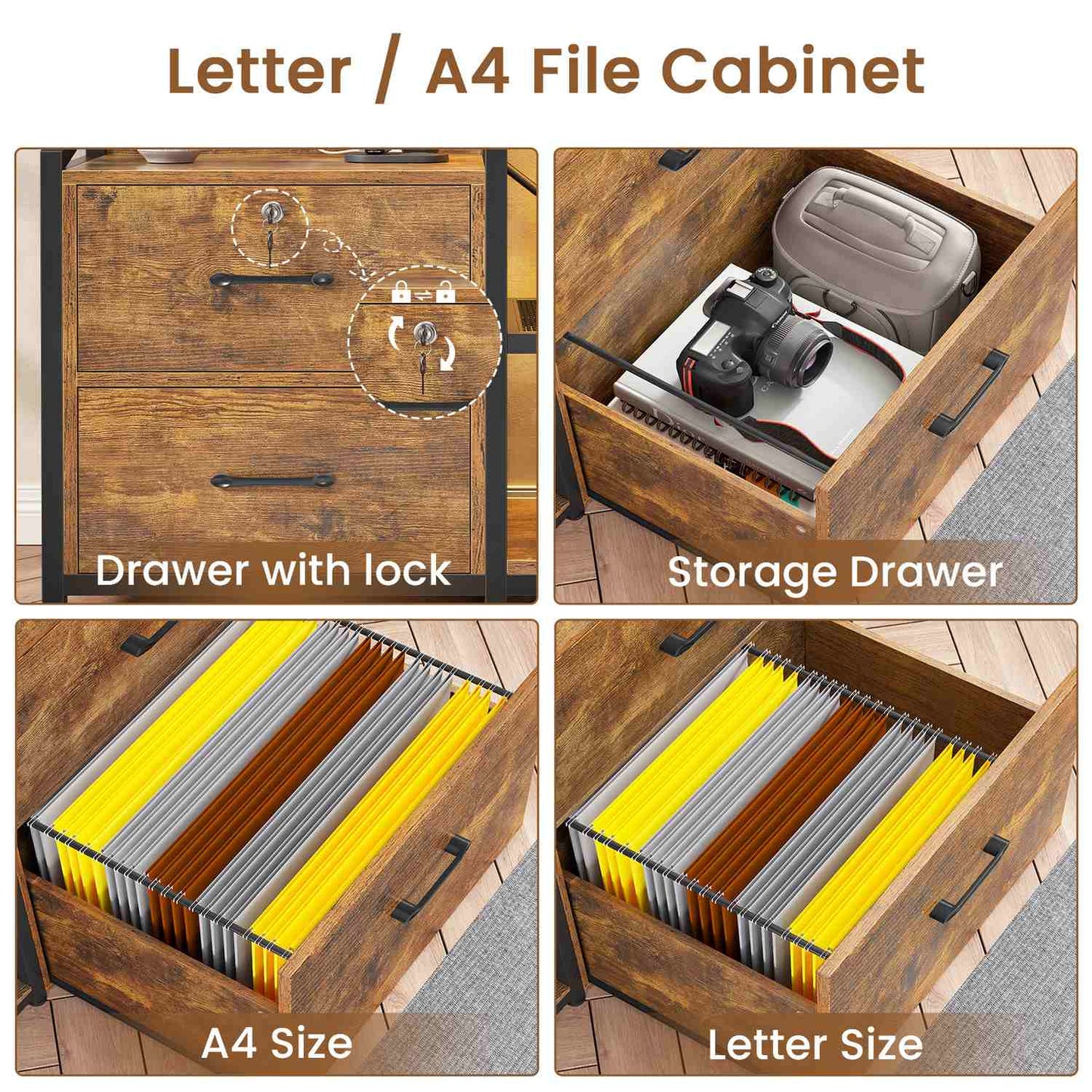 35.4 inches LED File Cabinet Brown