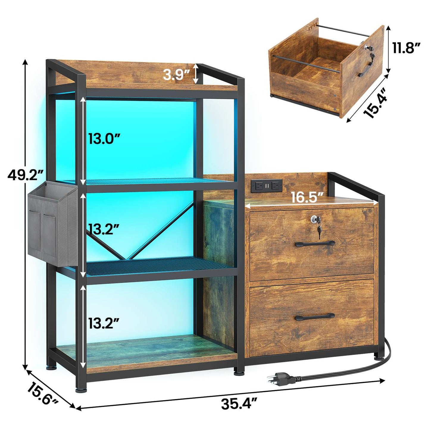 35.4 inches LED File Cabinet Brown