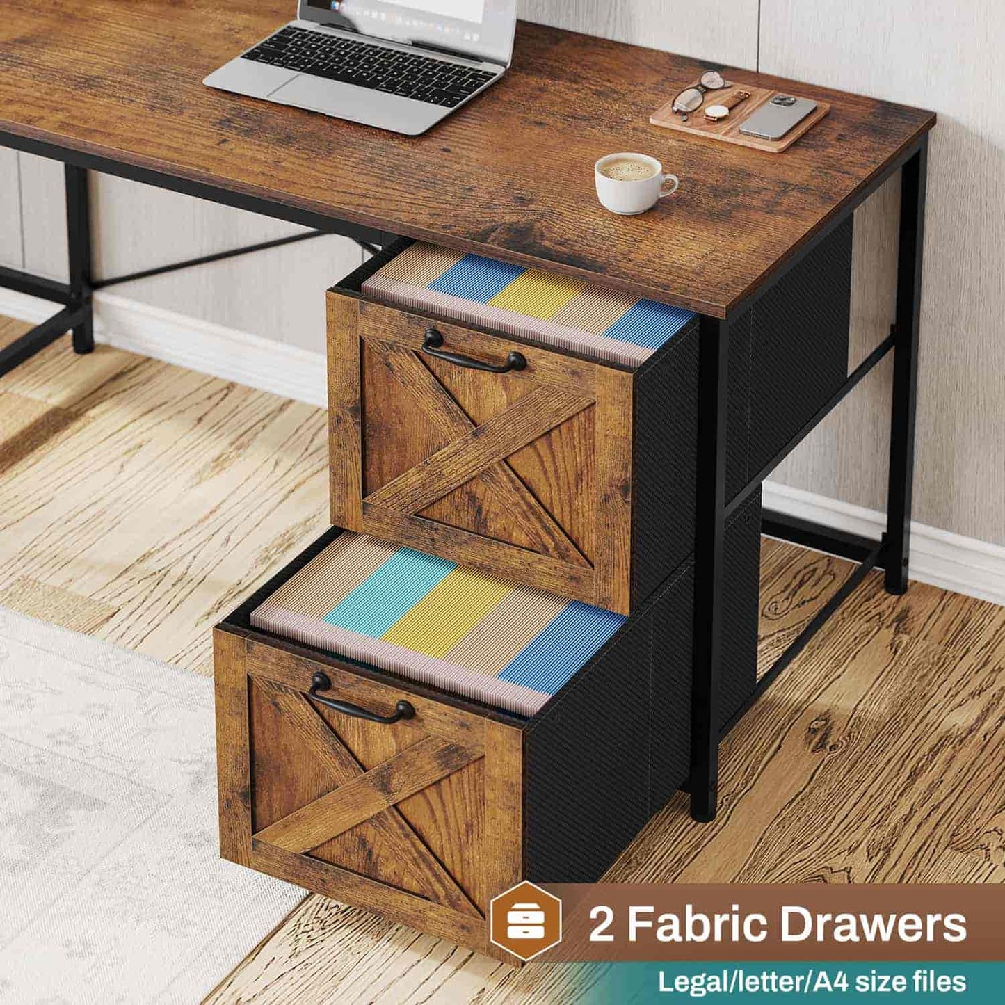 86.6 Inches LED L Shaped Gaming Desk Brown