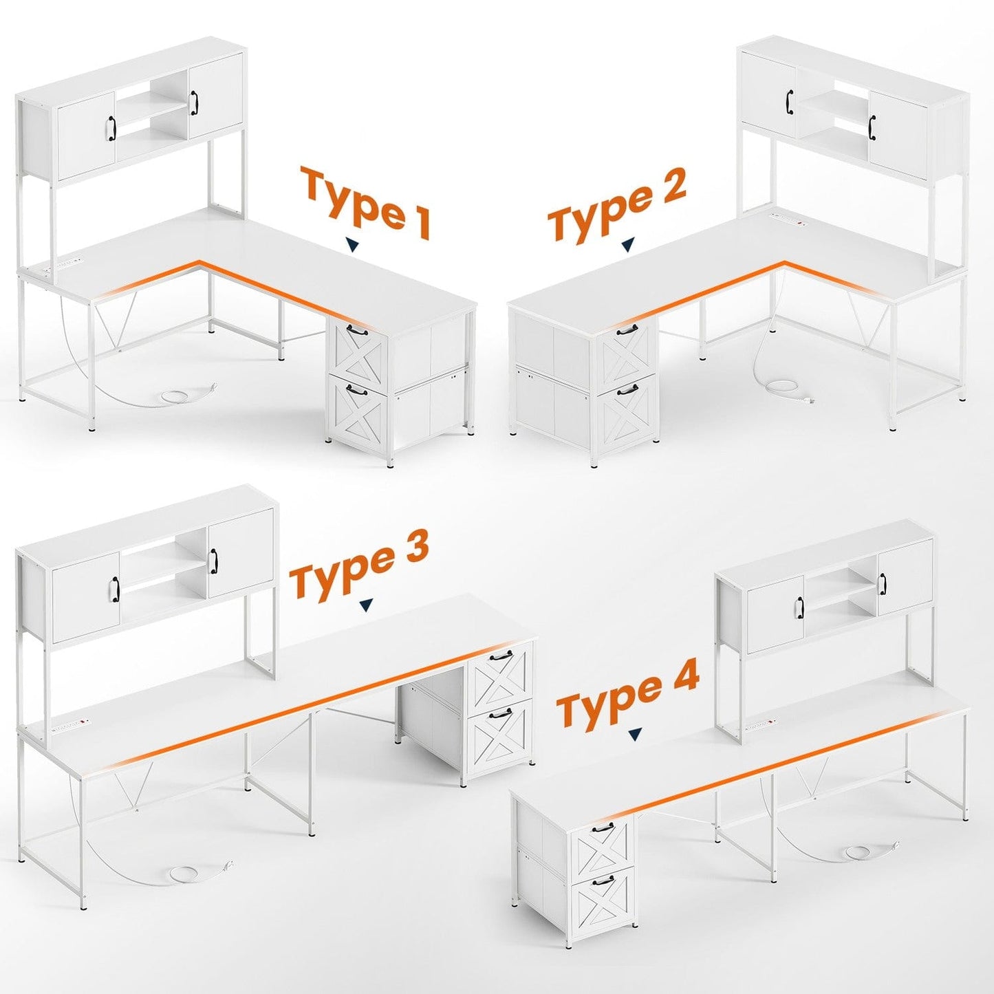 86.6 Inches LED L Shaped Gaming Desk White