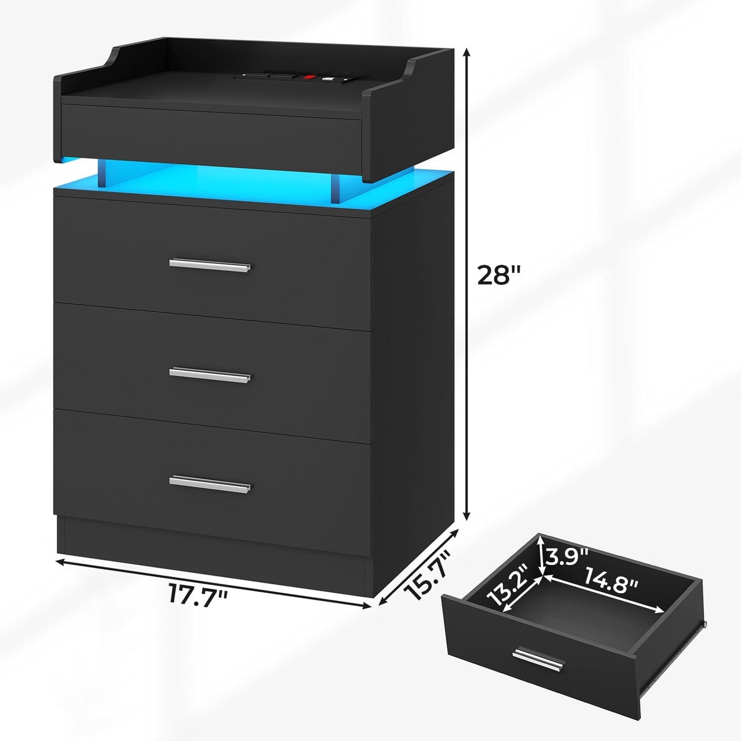 LED Nightstand with Charging Station Black