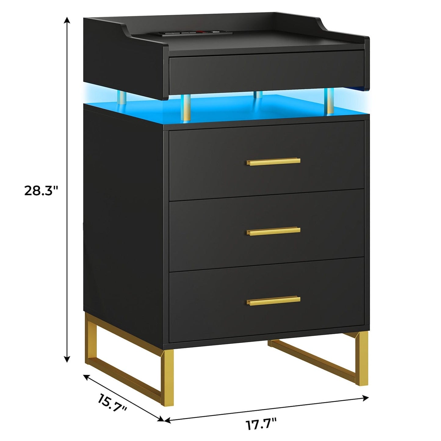 LED Nightstand with 3 Storage Drawers Black