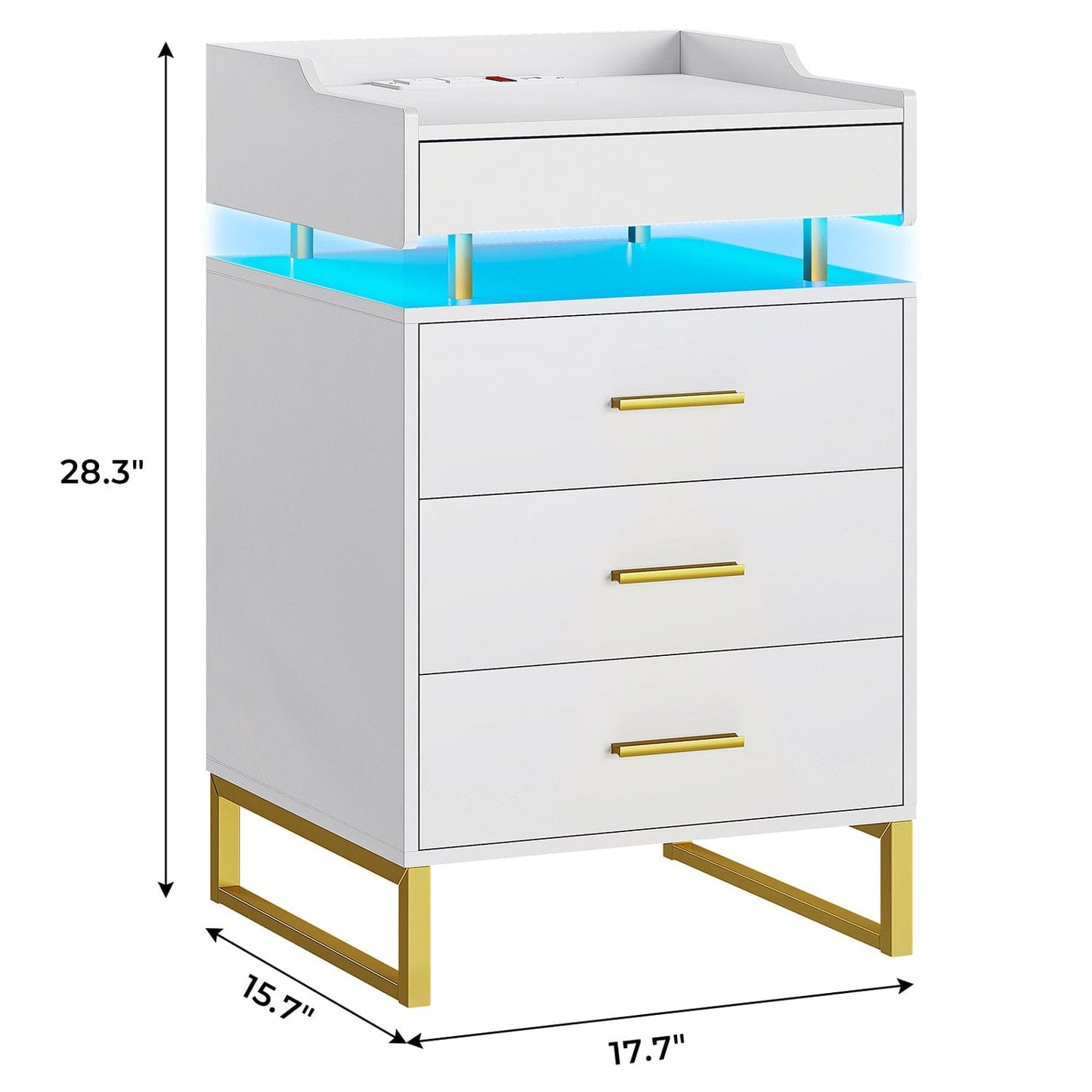 LED Nightstand with 3 Storage Drawers White