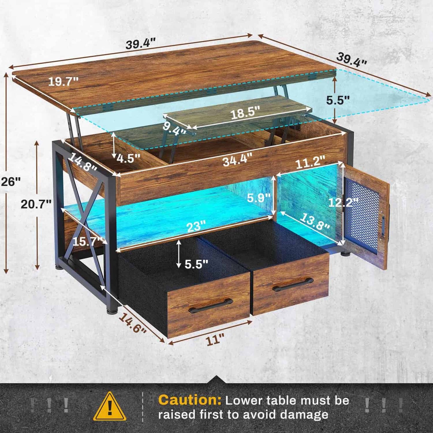 40in Lift Top Coffee Table Brown