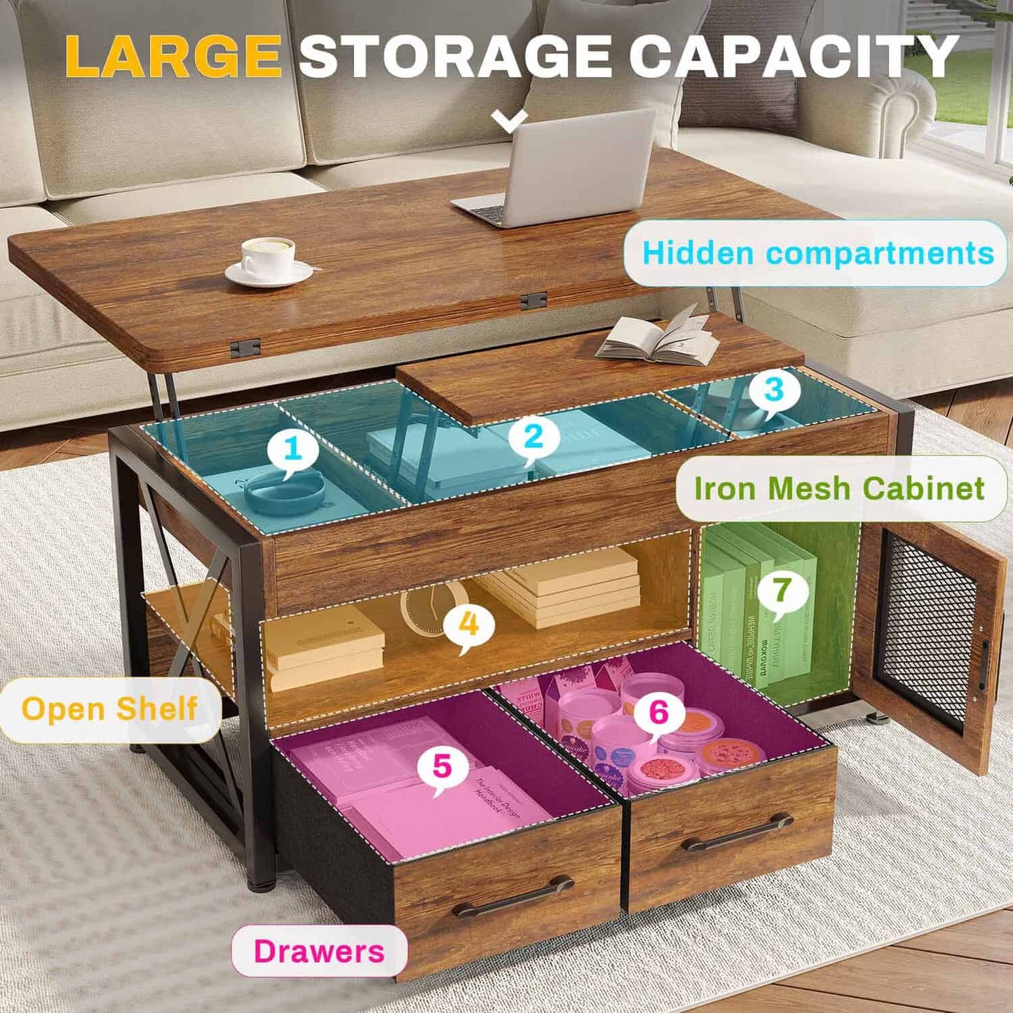 40in Lift Top Coffee Table Brown