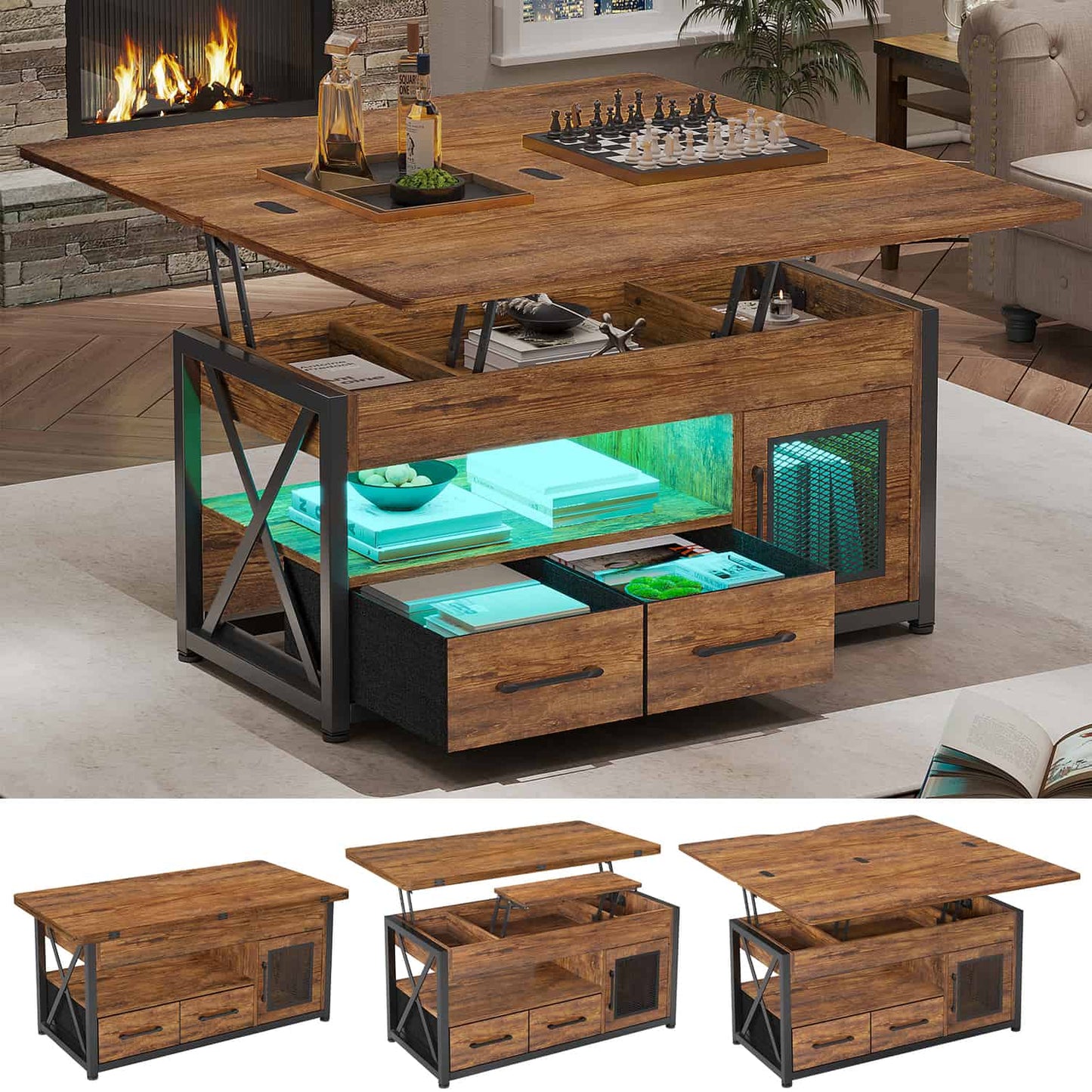 40in Lift Top Coffee Table Brown