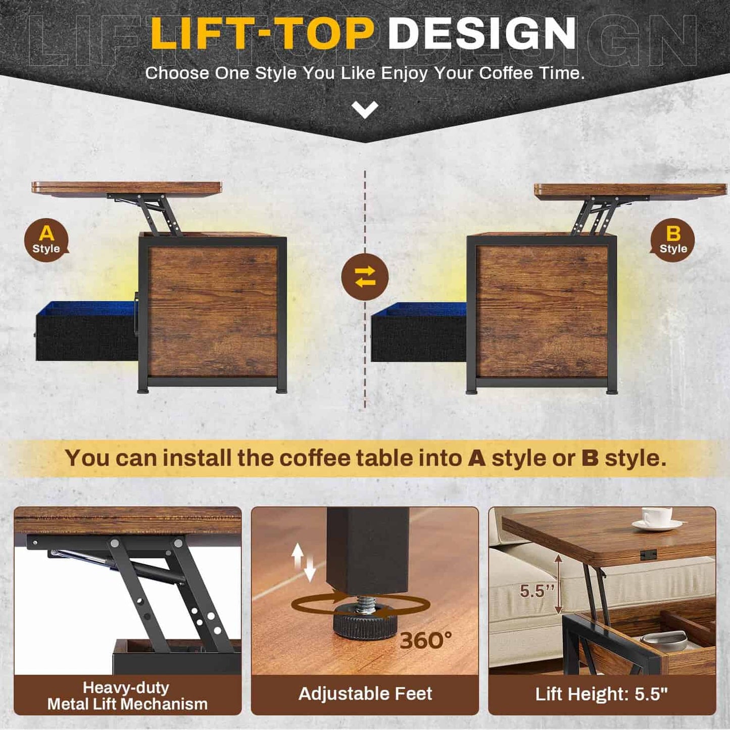 40in Lift Top Coffee Table Brown