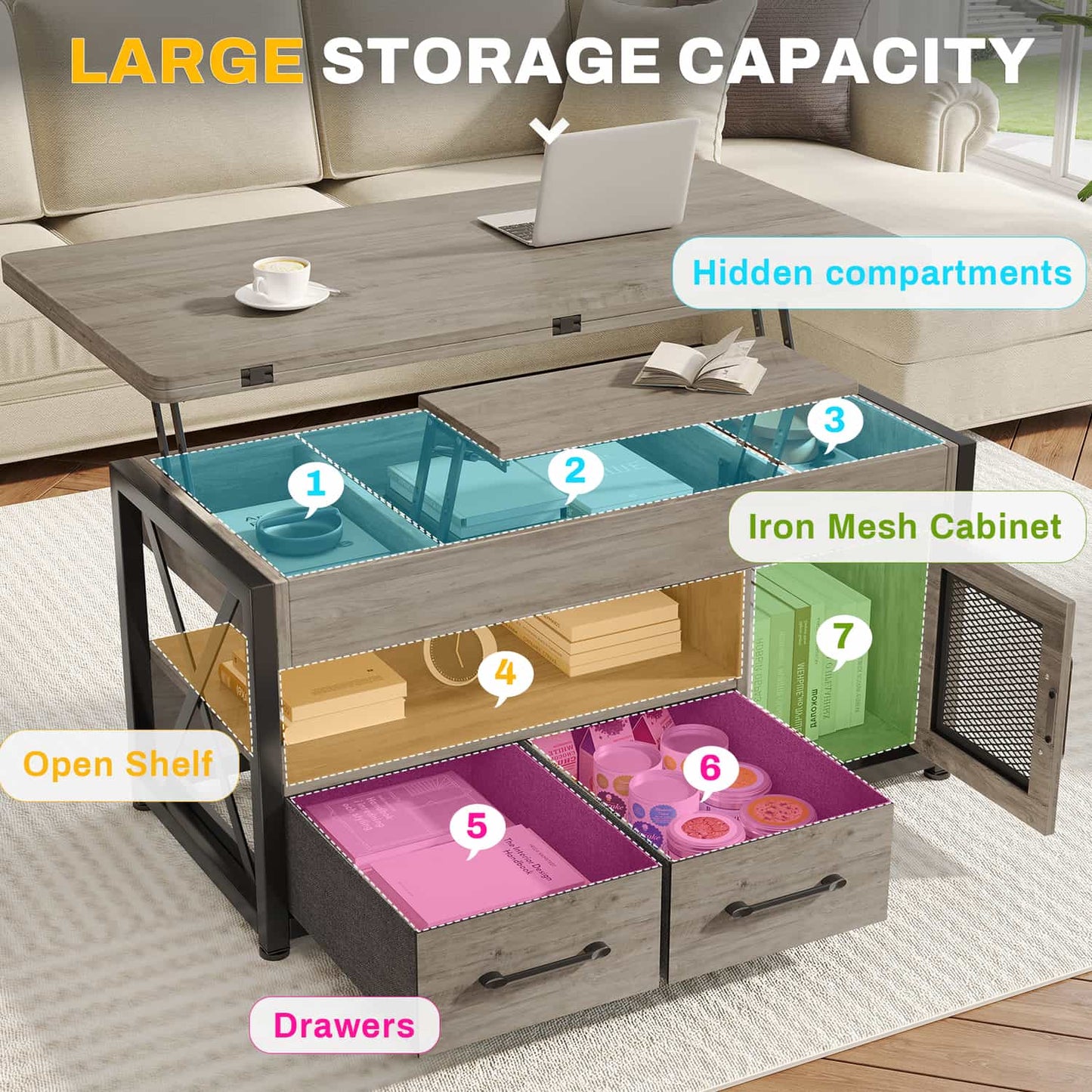 40in Lift Top Coffee Table Grey