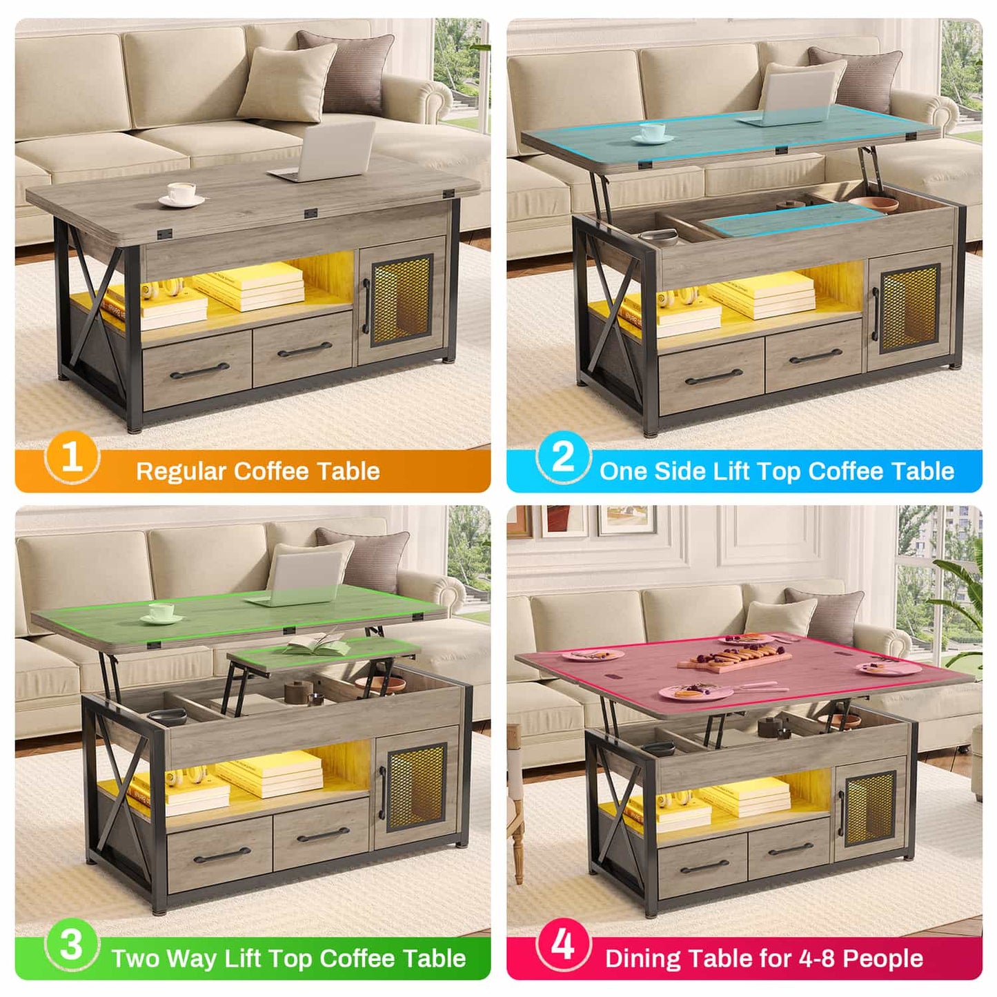 40in Lift Top Coffee Table Grey