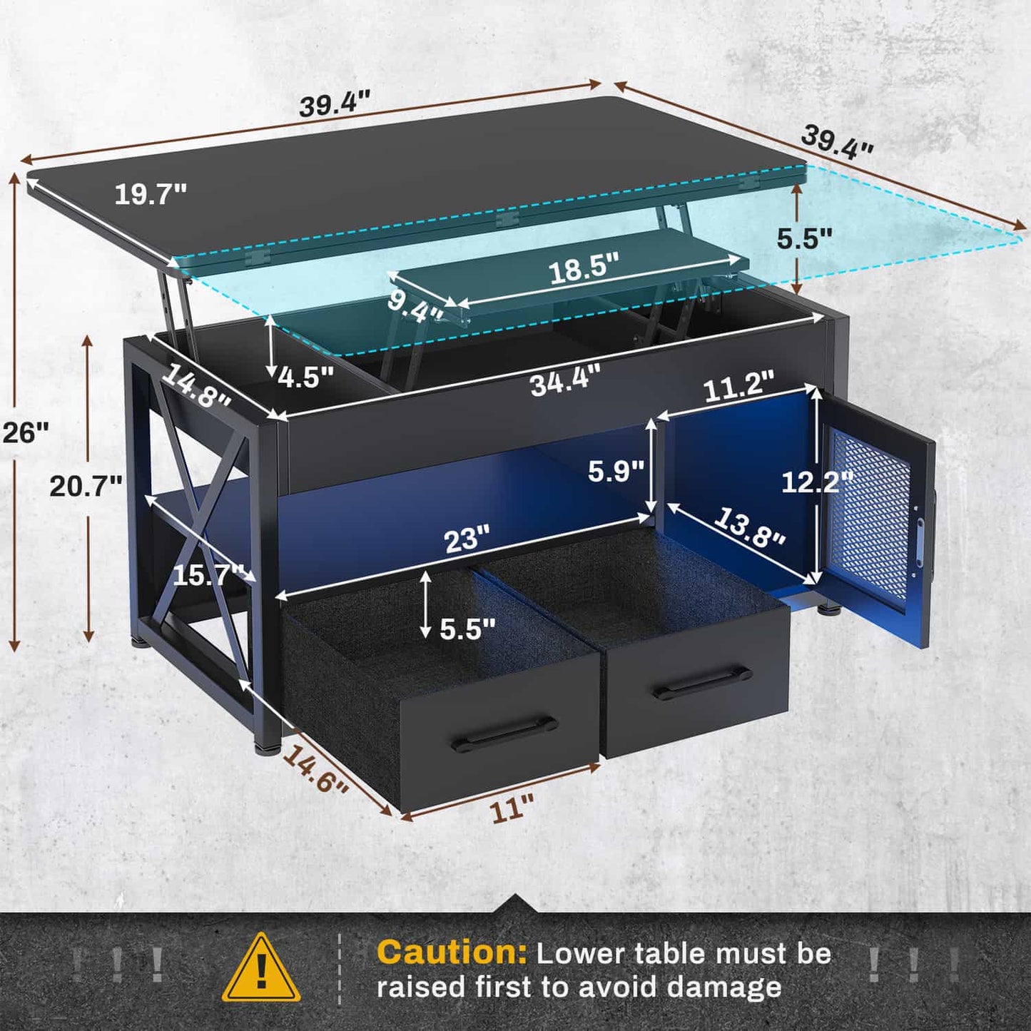40in Lift Top Coffee Table Black