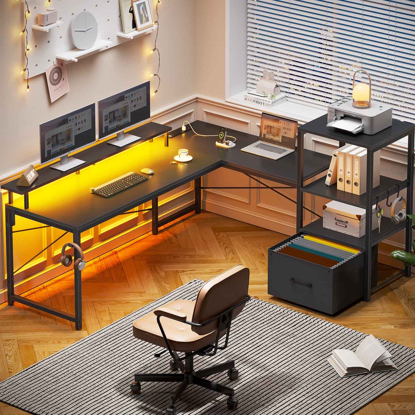 51 Inches Reversible LED Gaming Desk Black