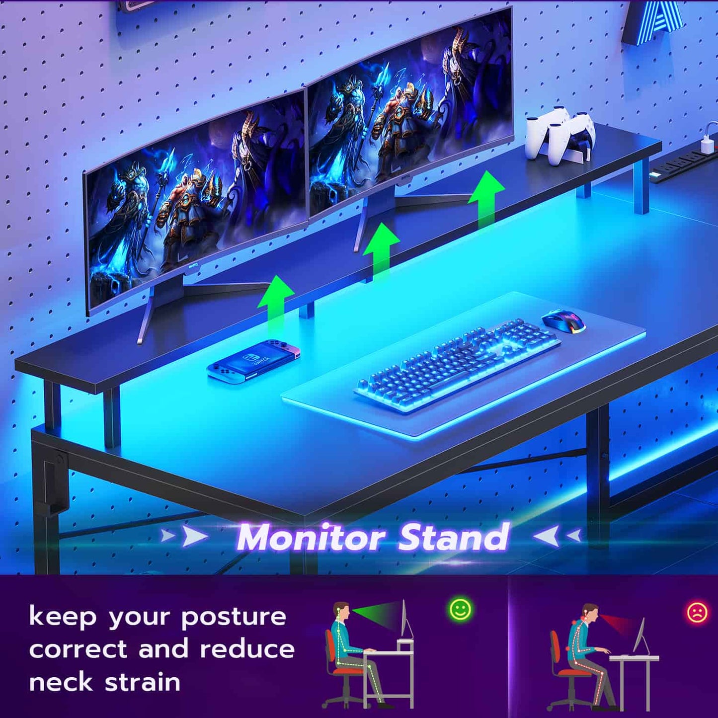 51 Inches Reversible LED Gaming Desk Black