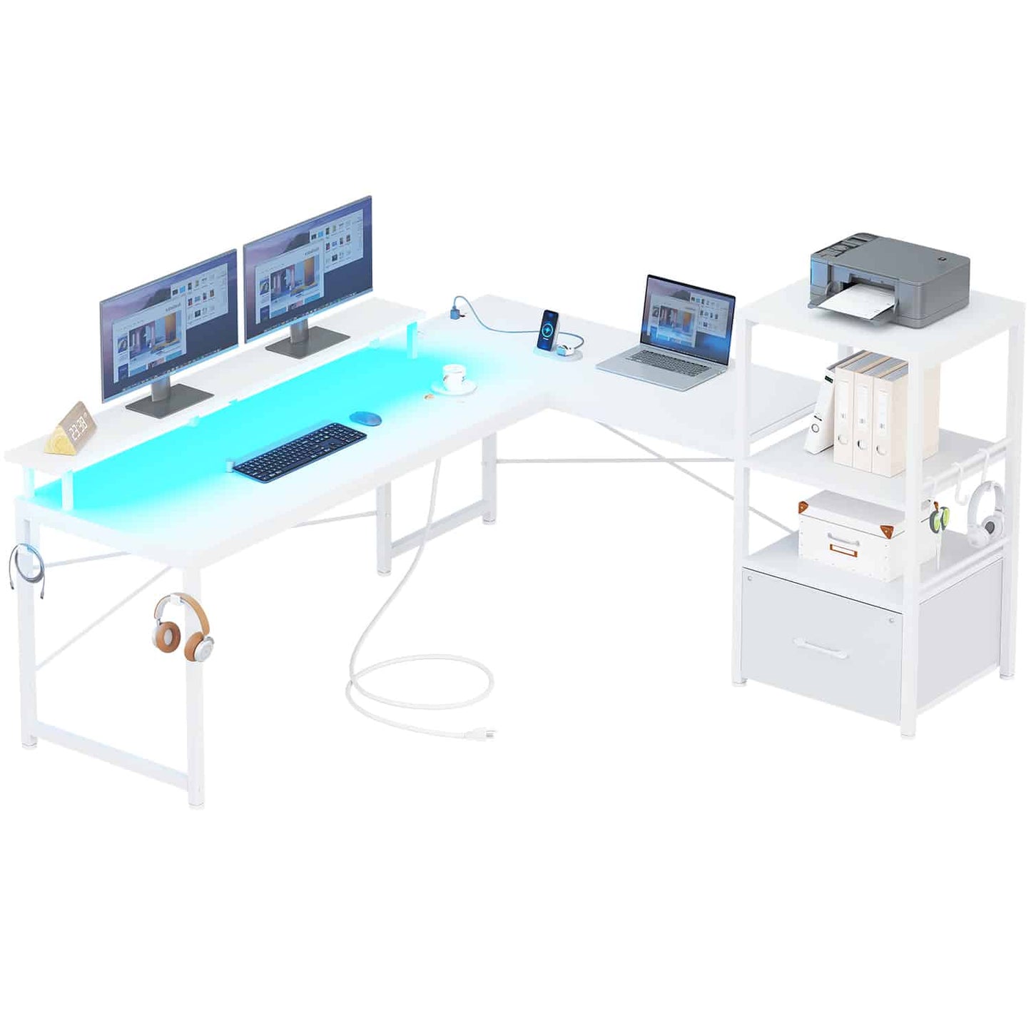 51 Inches Reversible LED Gaming Desk White
