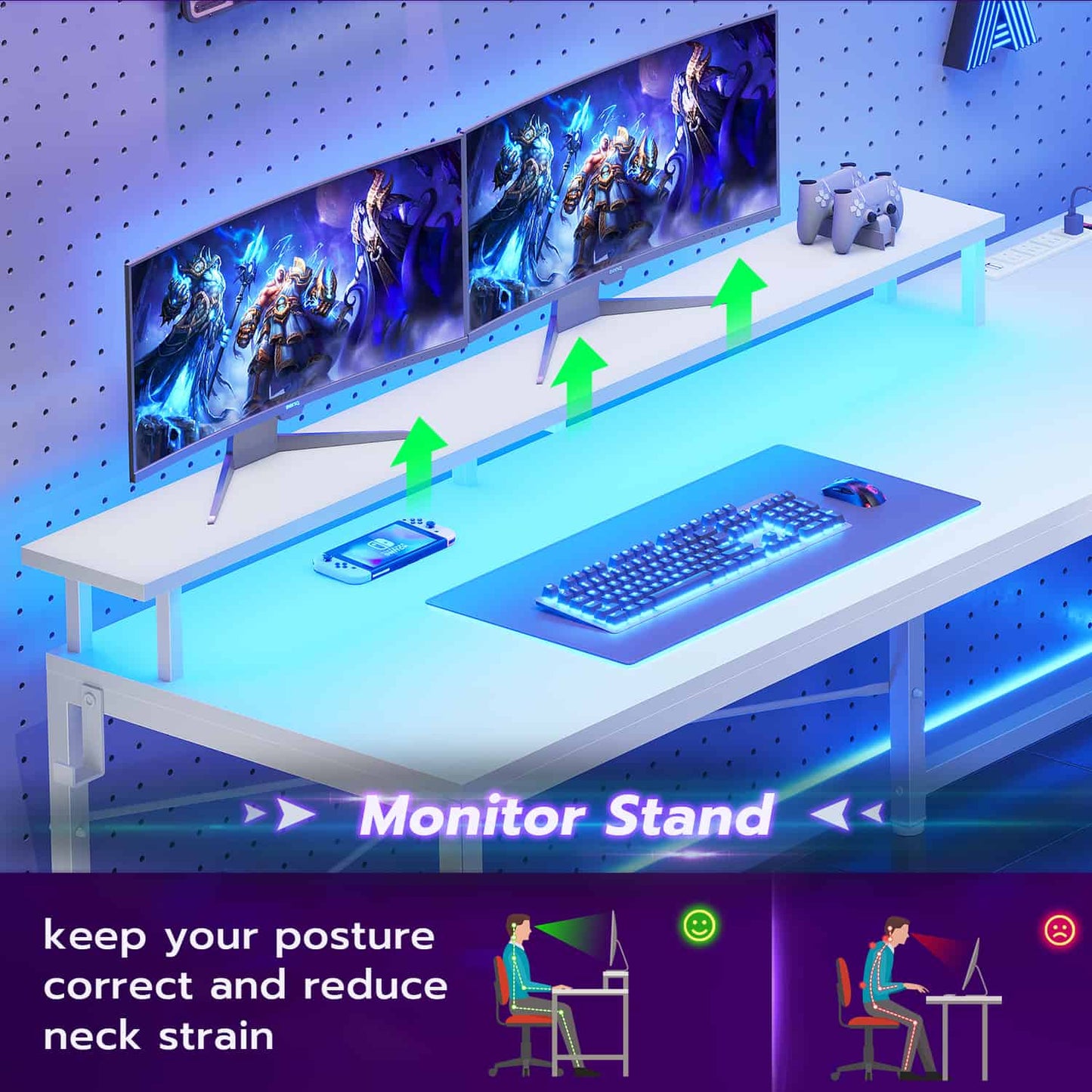 51 Inches Reversible LED Gaming Desk White