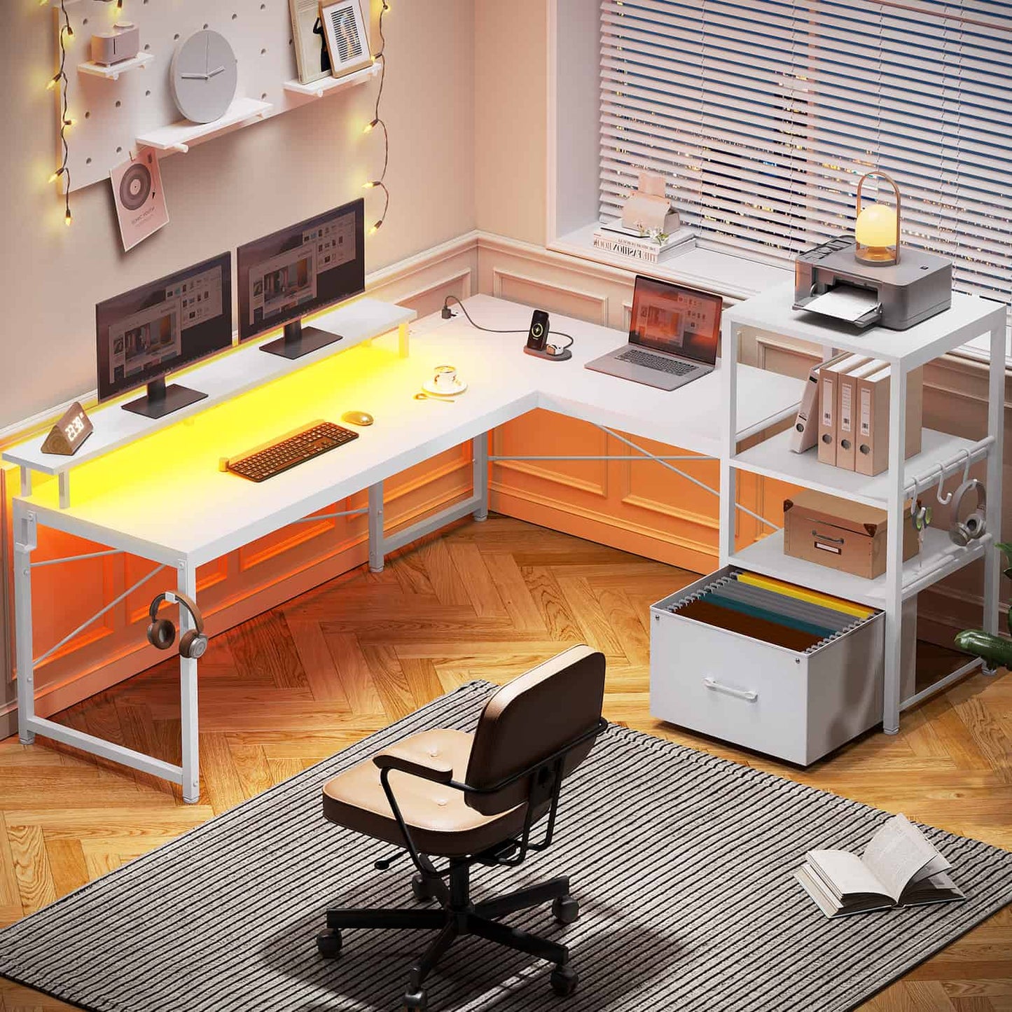 51 Inches Reversible LED Gaming Desk White