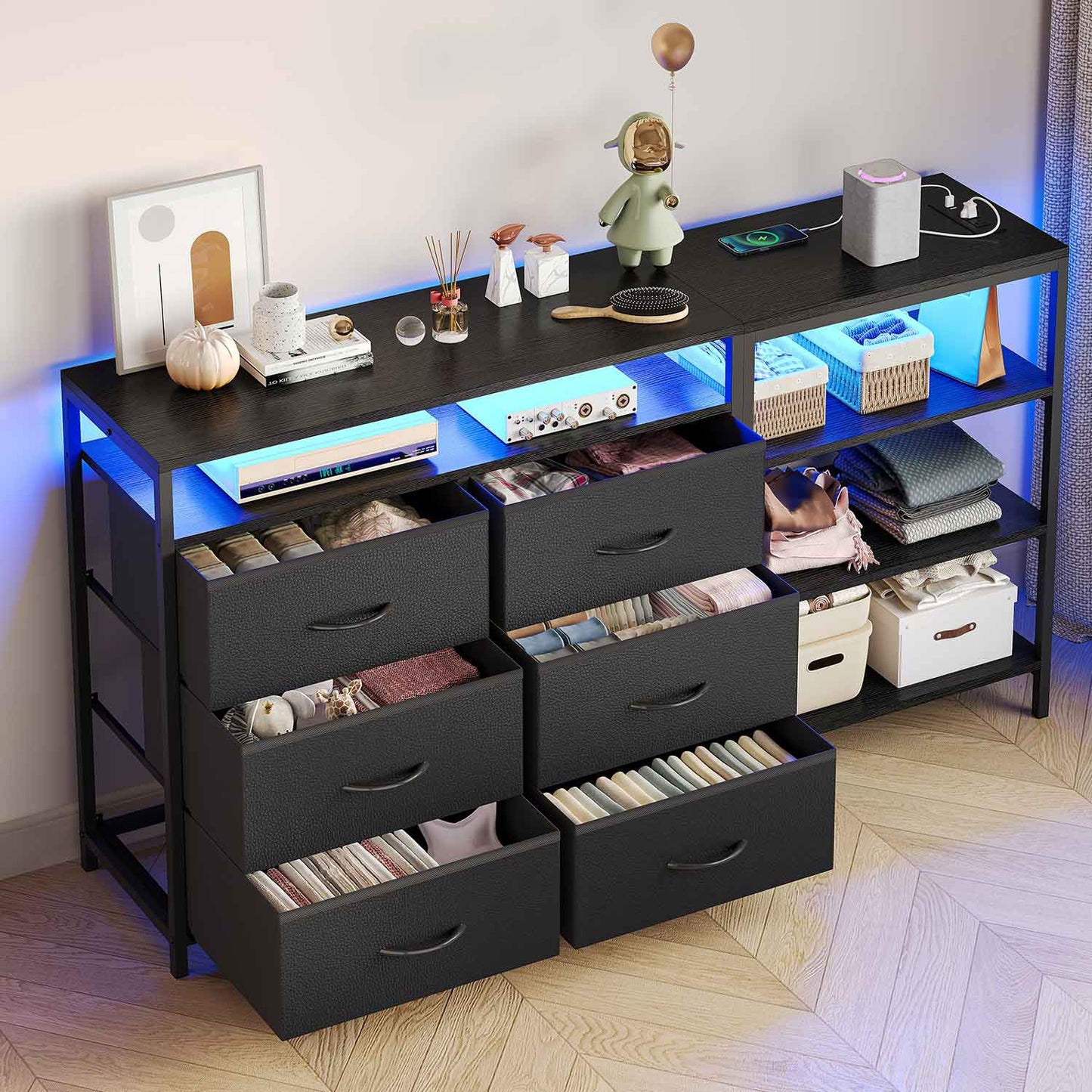 Corner L Shaped LED TV Stand Convertible Dresser Black