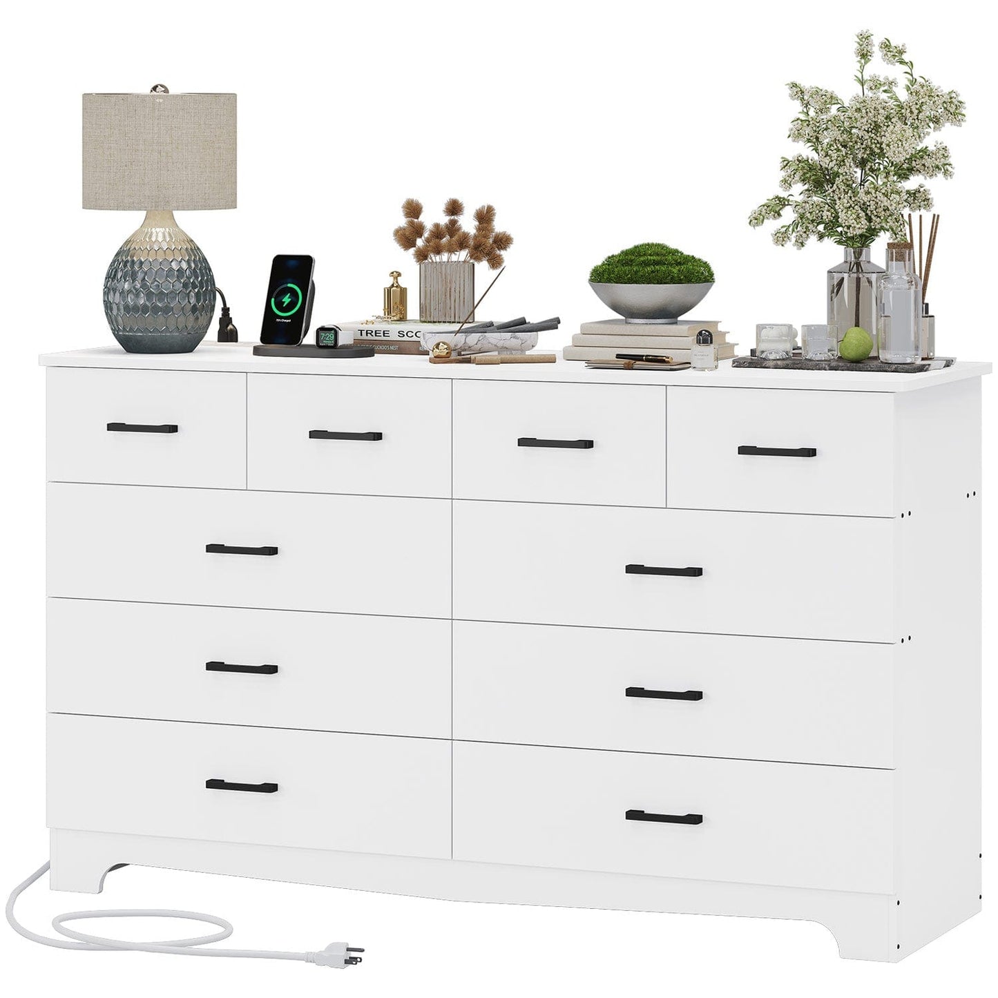 55.1 Inches Dresser with 10 Storage Drawers White