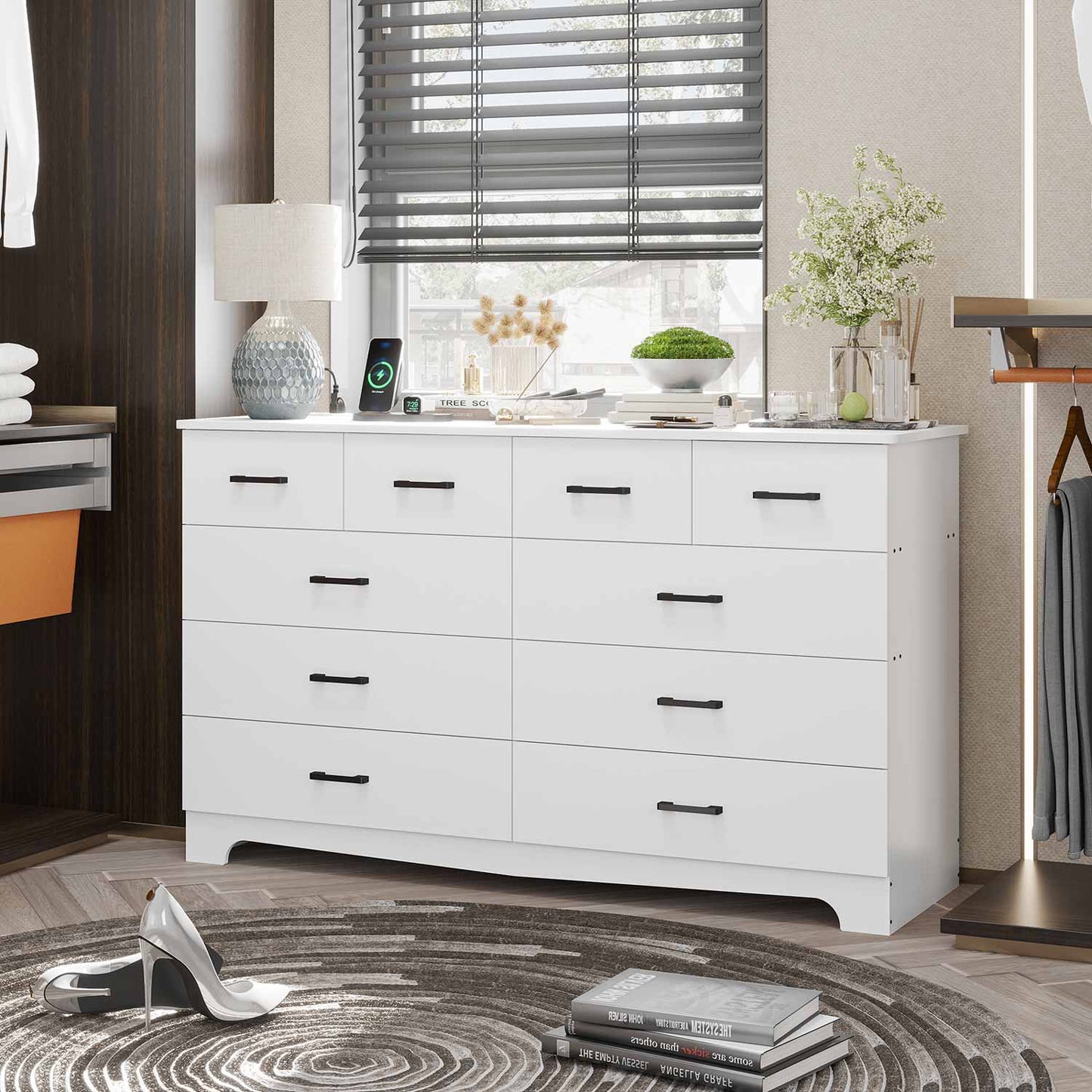 55.1 Inches Dresser with 10 Storage Drawers White