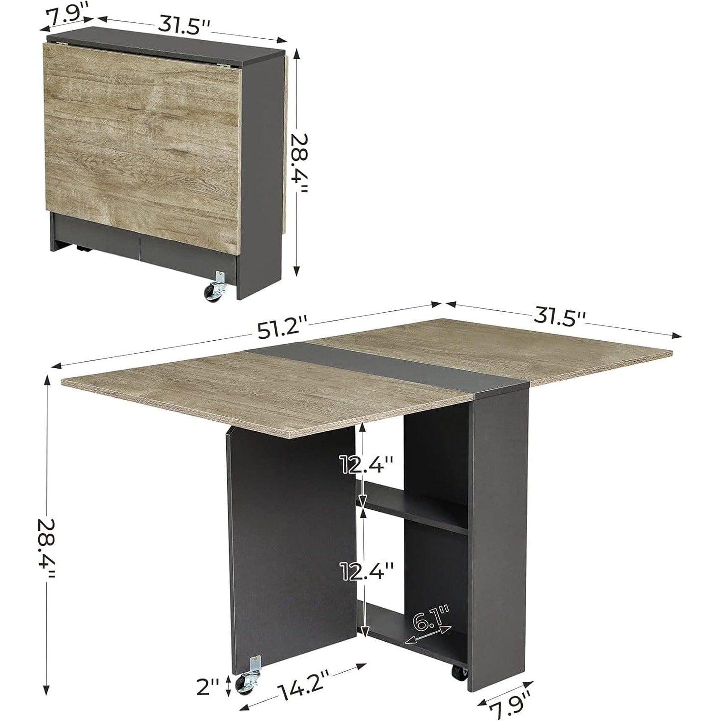 Folding Dining Table with Storage Shelf Chestnut and Grey