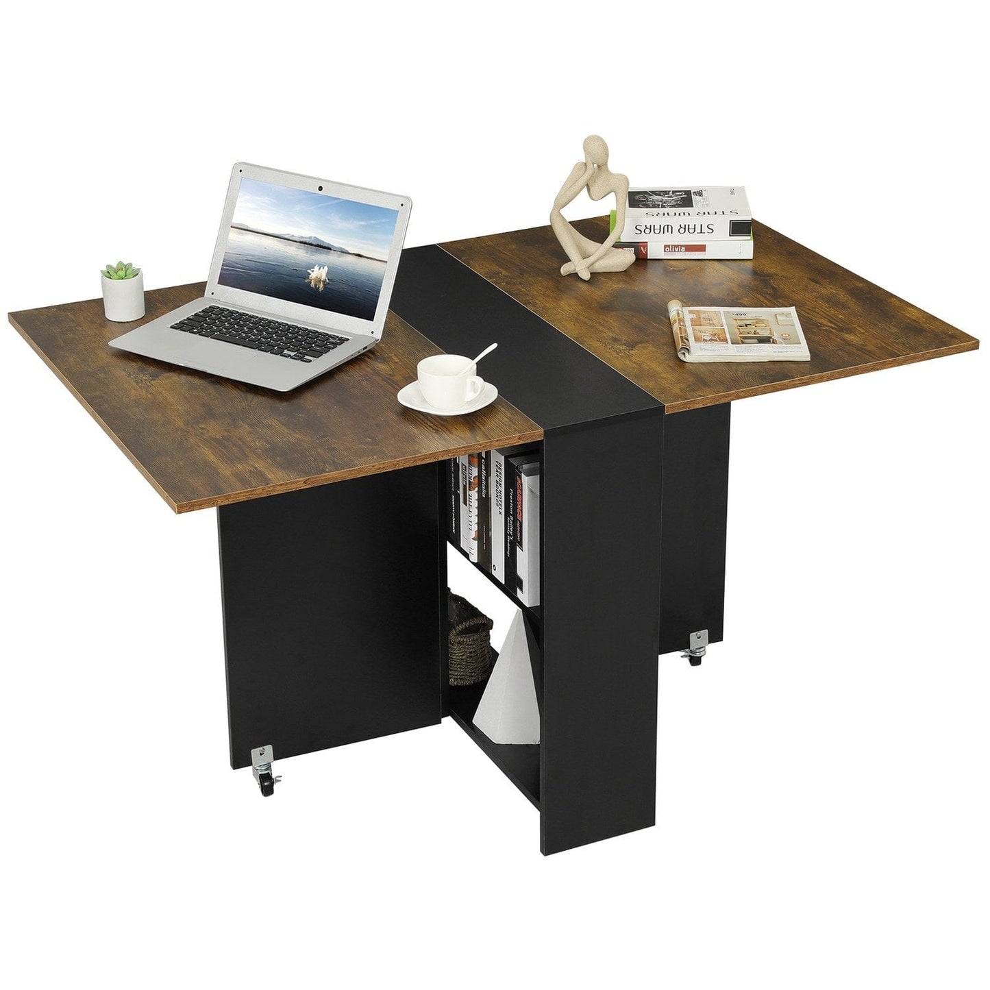 Folding Dining Table with Storage Shelf Brown and Black