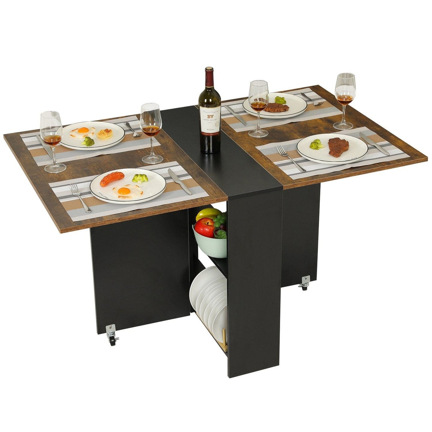 Folding Dining Table with Storage Shelf Brown and Black