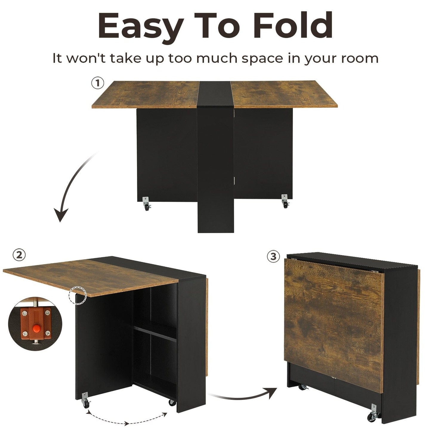 Folding Dining Table with Storage Shelf Brown and Black