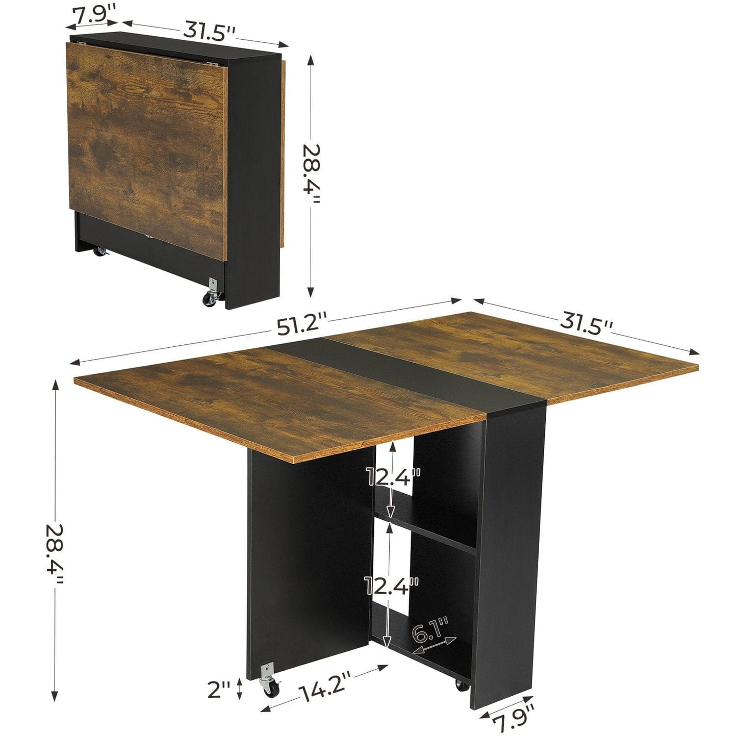 Folding Dining Table with Storage Shelf Brown and Black
