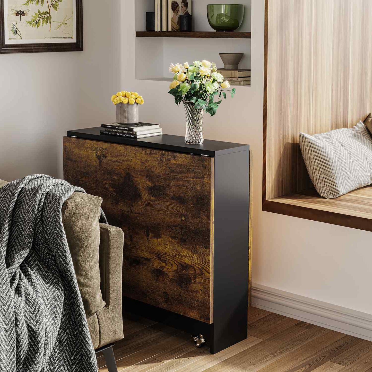 Folding Dining Table with Storage Shelf Brown and Black
