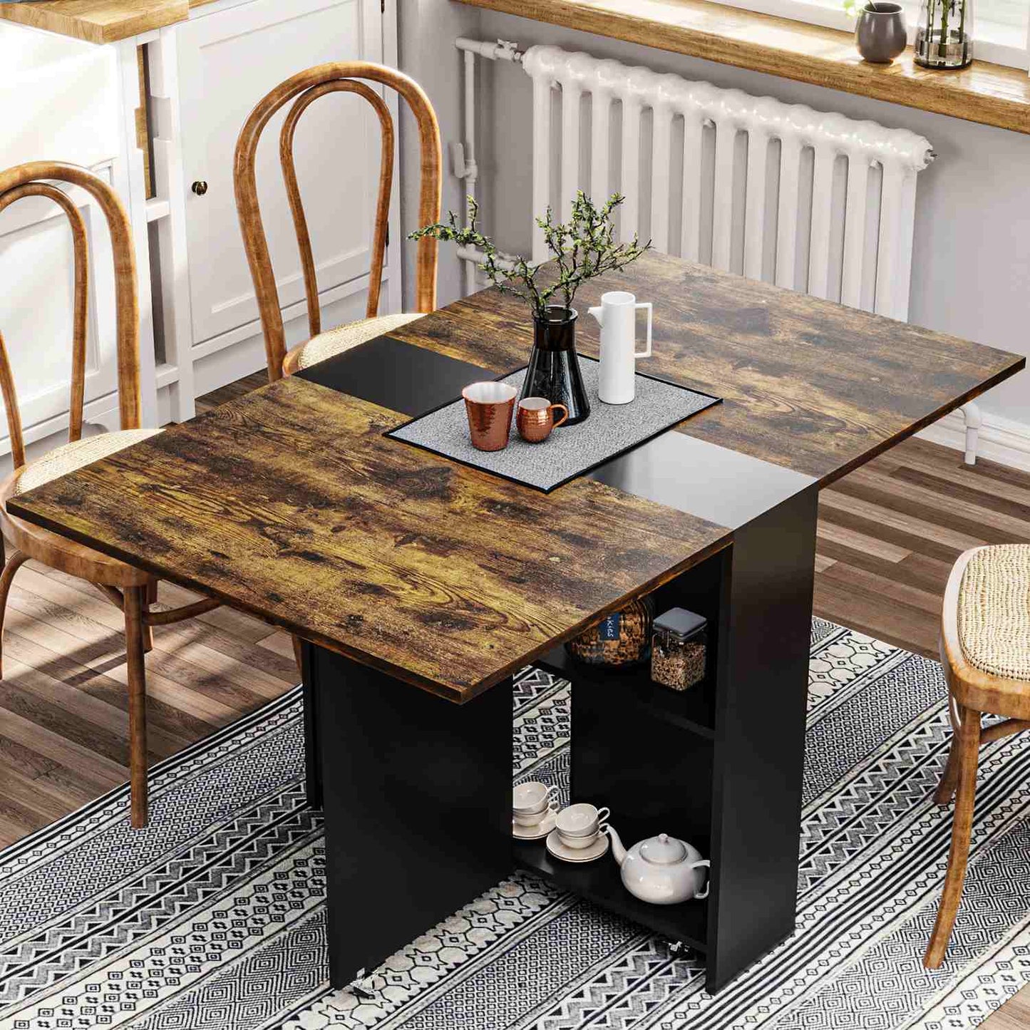Folding Dining Table with Storage Shelf Brown and Black