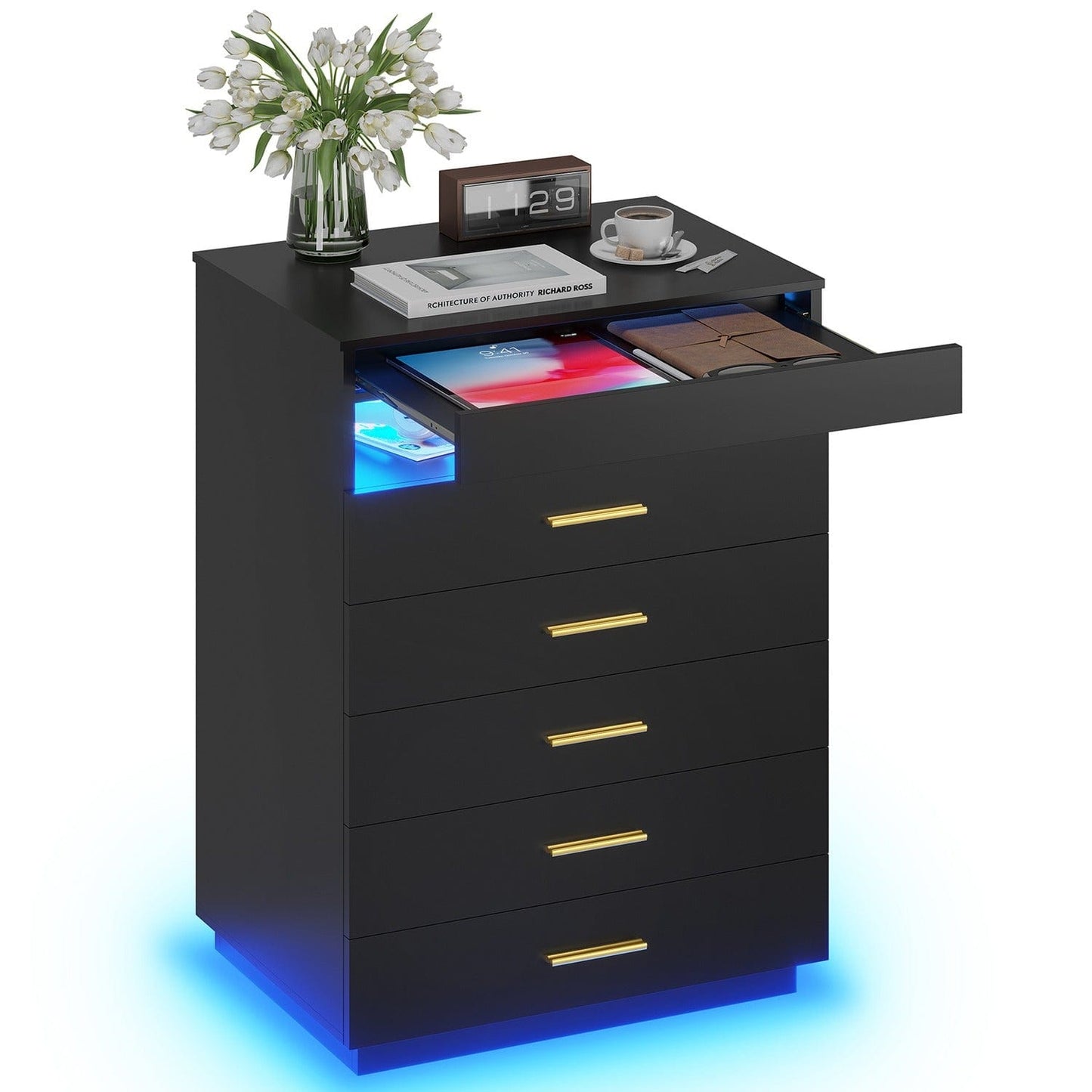 Floating Dresser with 5 Drawers Black