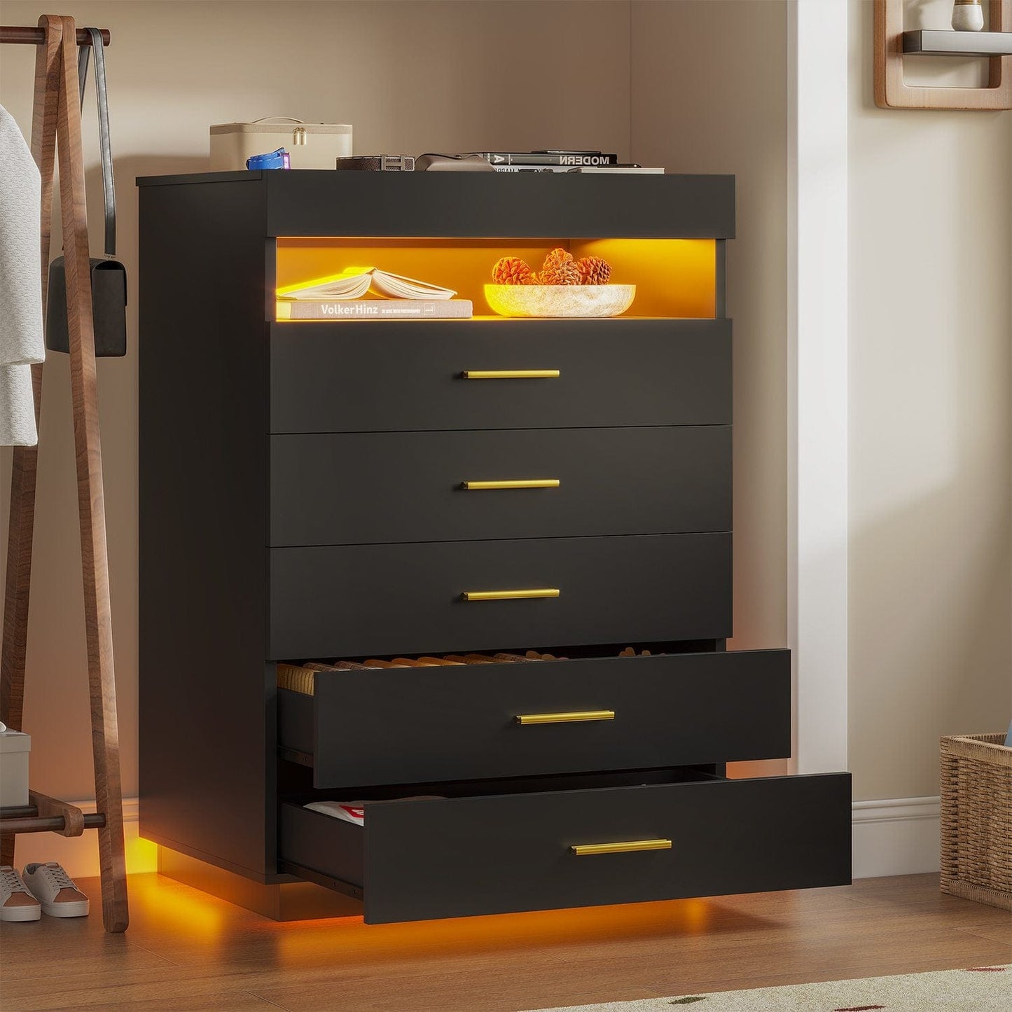 Floating Dresser with 5 Drawers Black