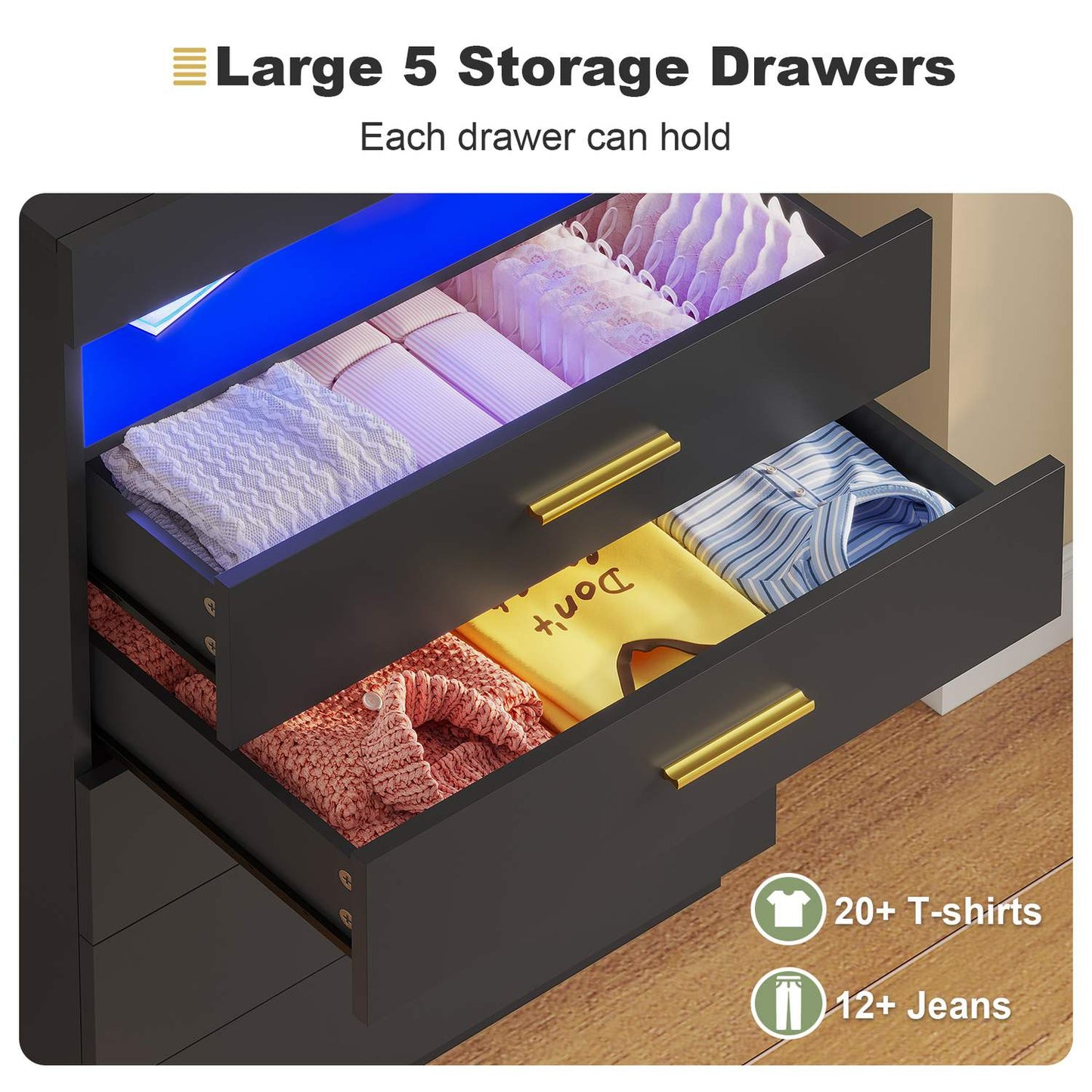 Floating Dresser with 5 Drawers Black