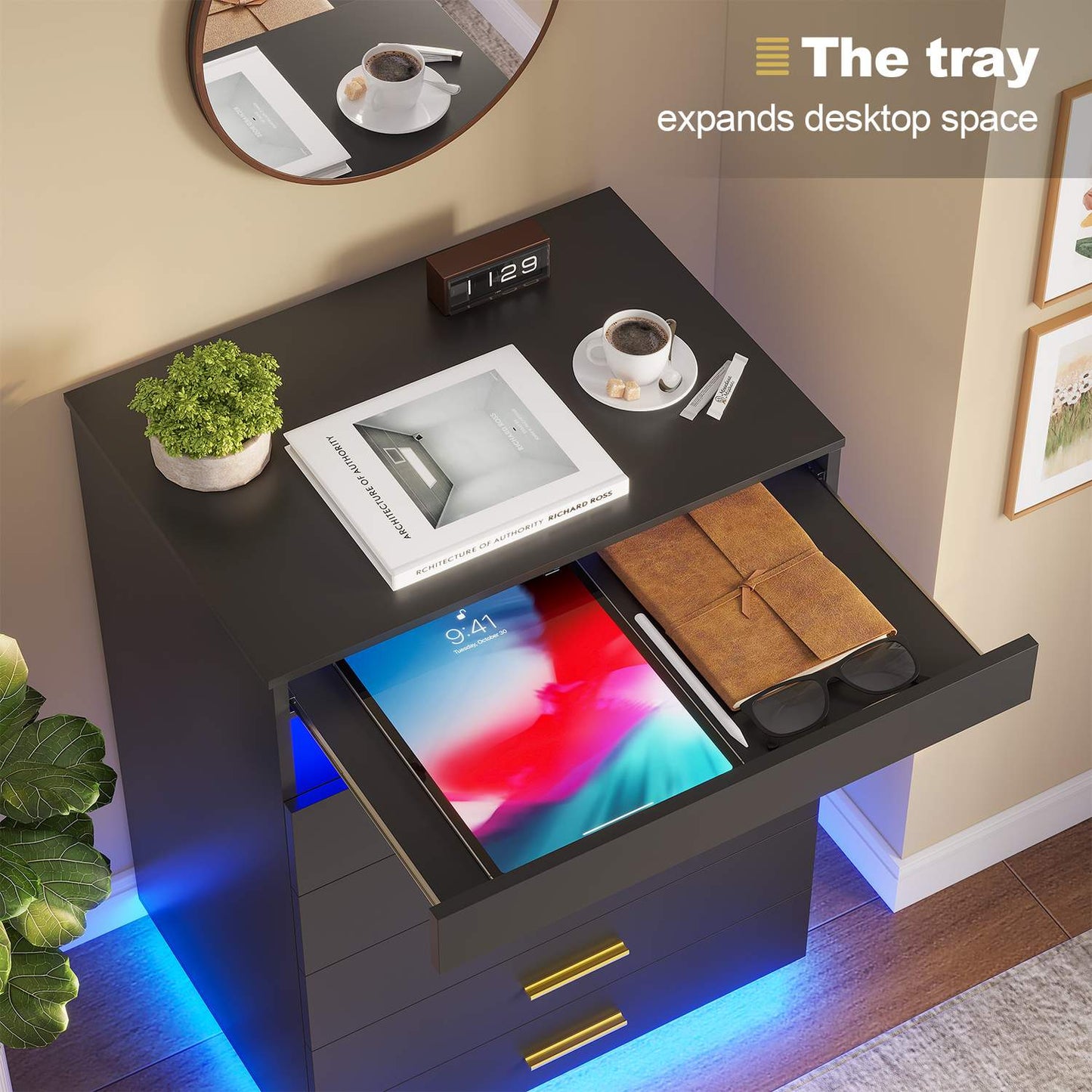 Floating Dresser with 5 Drawers Black