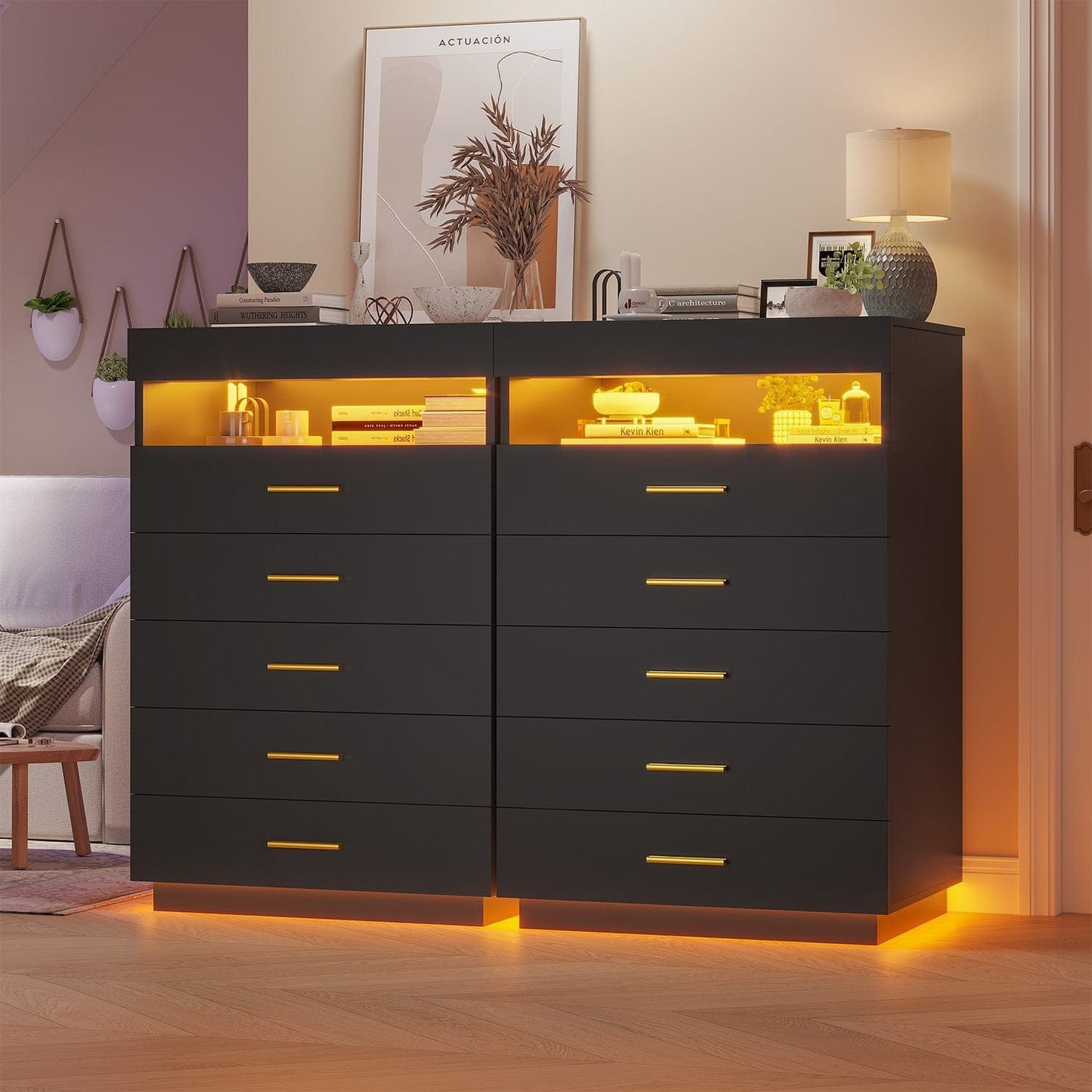 Floating Dresser with 5 Drawers Black