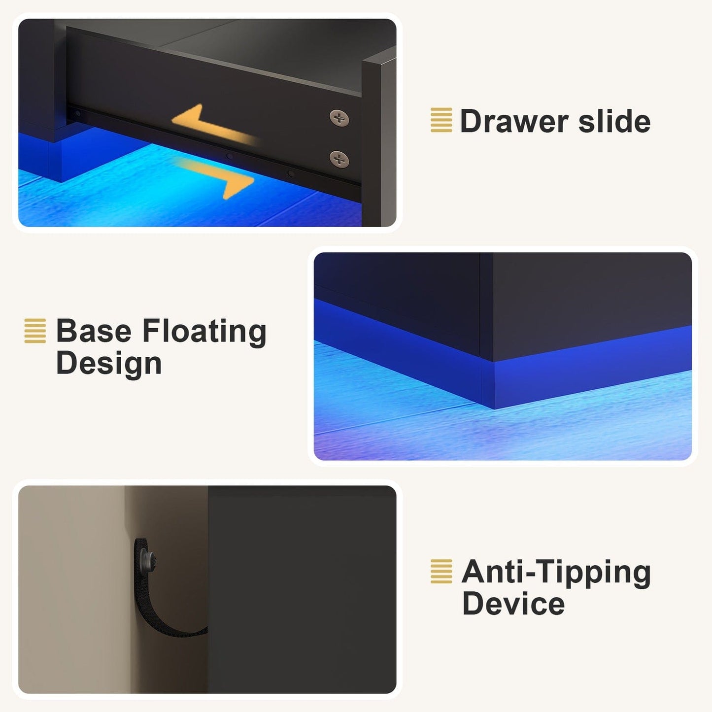 Floating Dresser with 5 Drawers Black