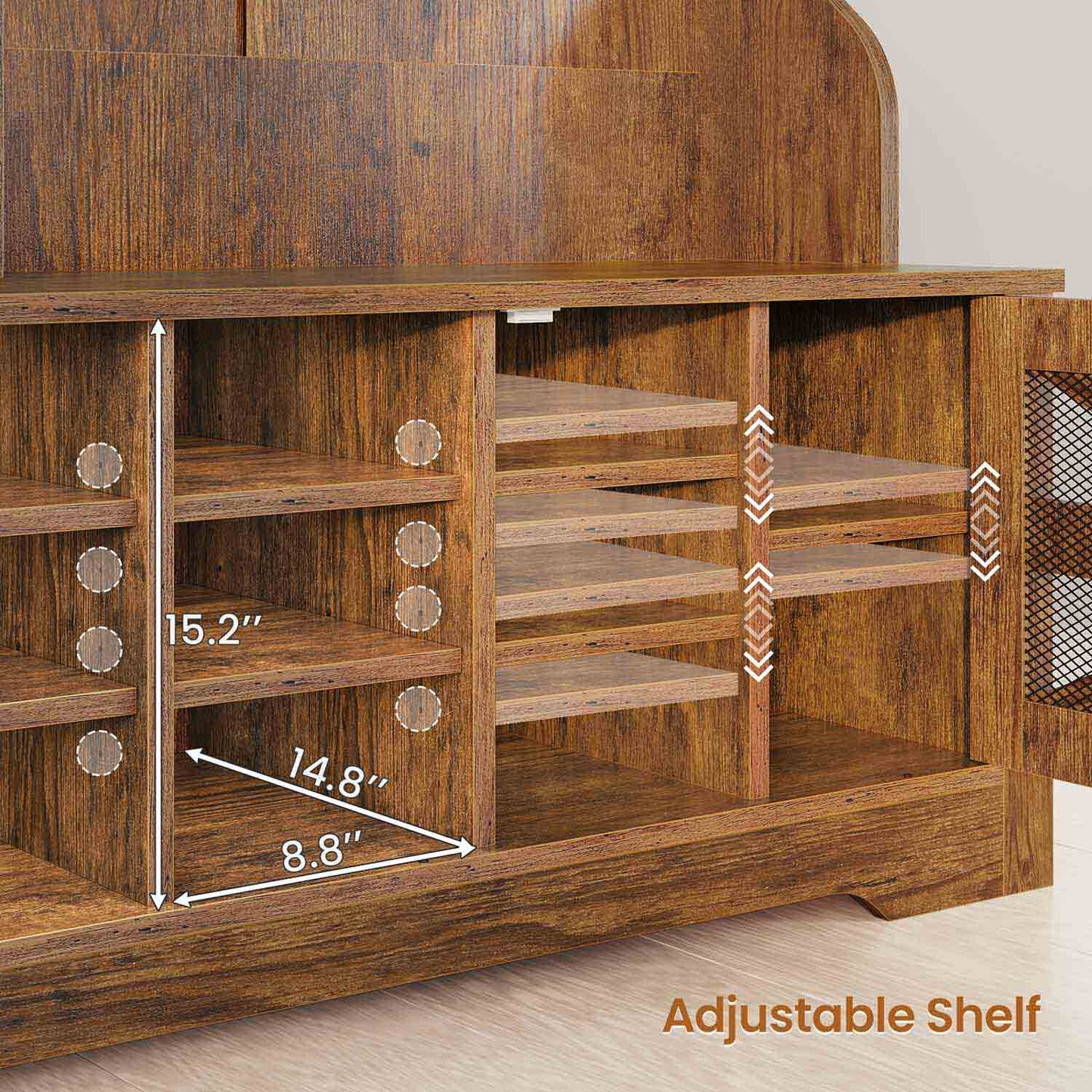 59.1 Inches 5-in-1 Hall Tree with 16 Shoe Cubbies Rustic Brown