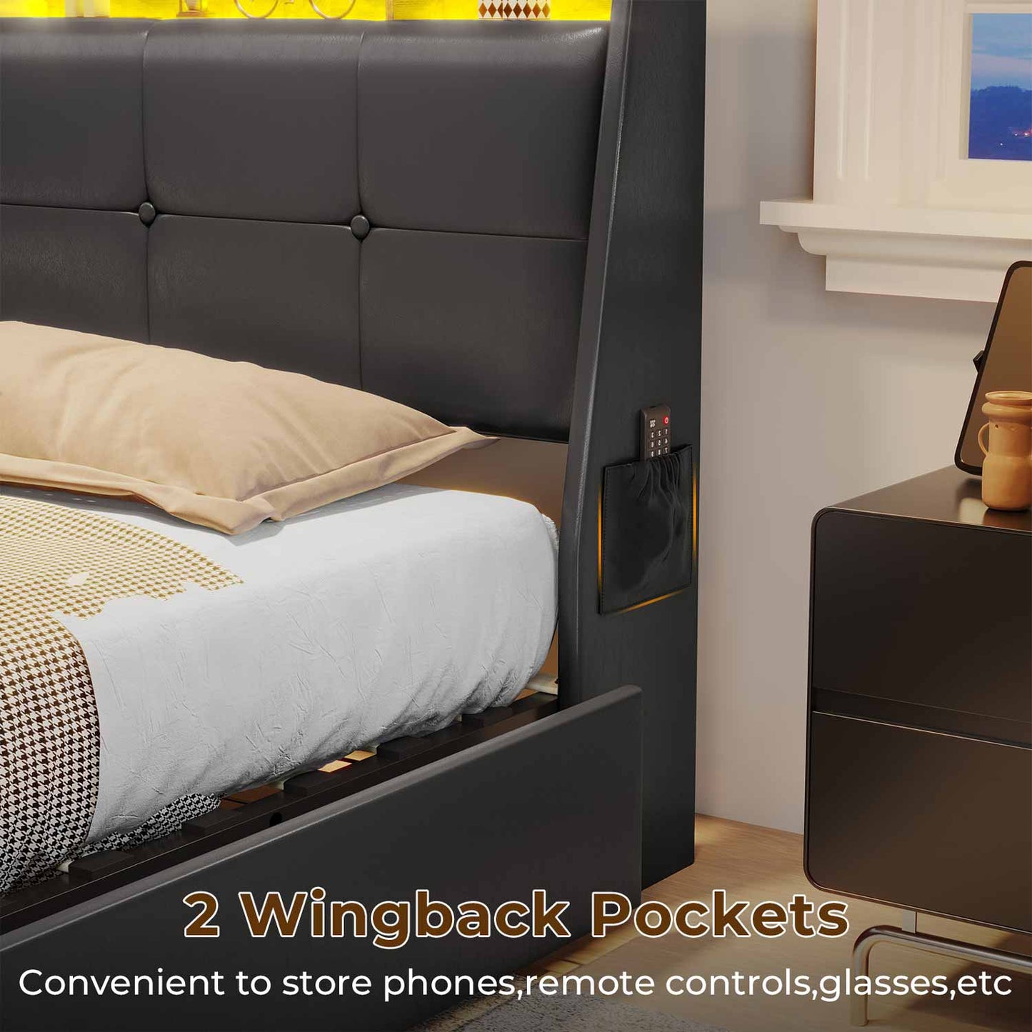 Twin Size LED Bed Frame with 4 Storage Drawers Black