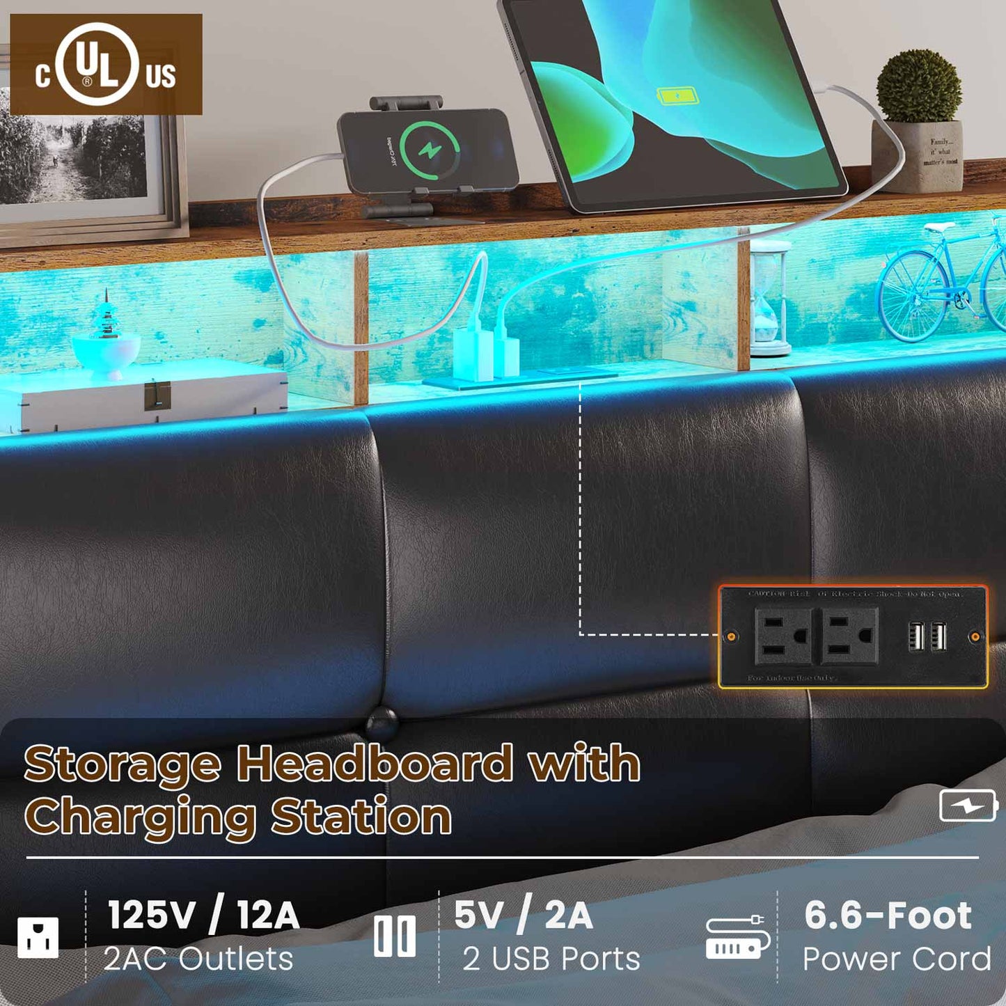 Twin Size LED Bed Frame with 4 Storage Drawers Black