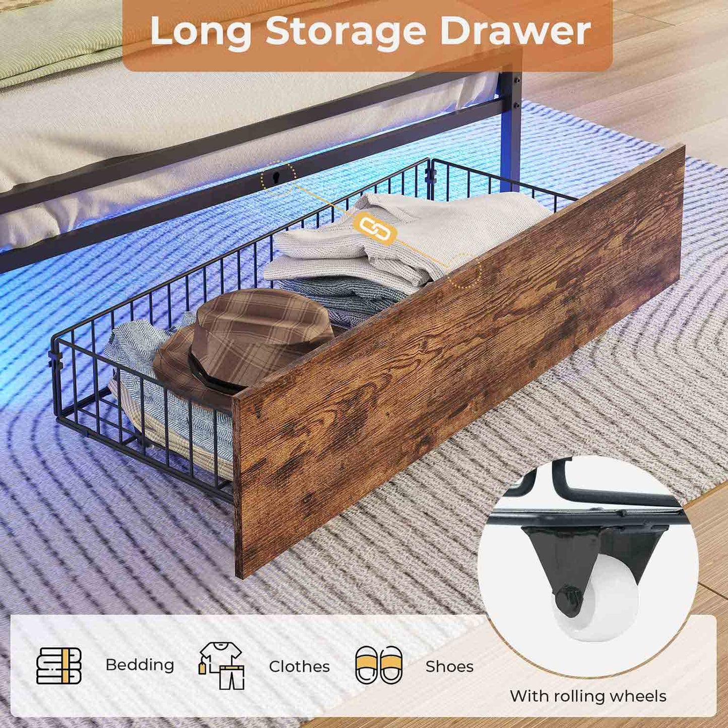 Twin Size LED Bed Frame with Storage Headboard Black