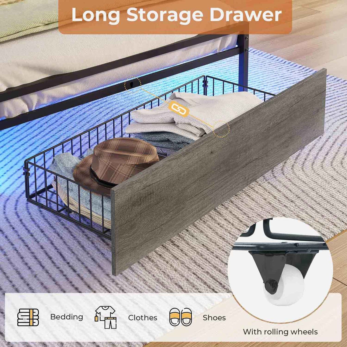 Twin Size LED Bed Frame Grey and Black