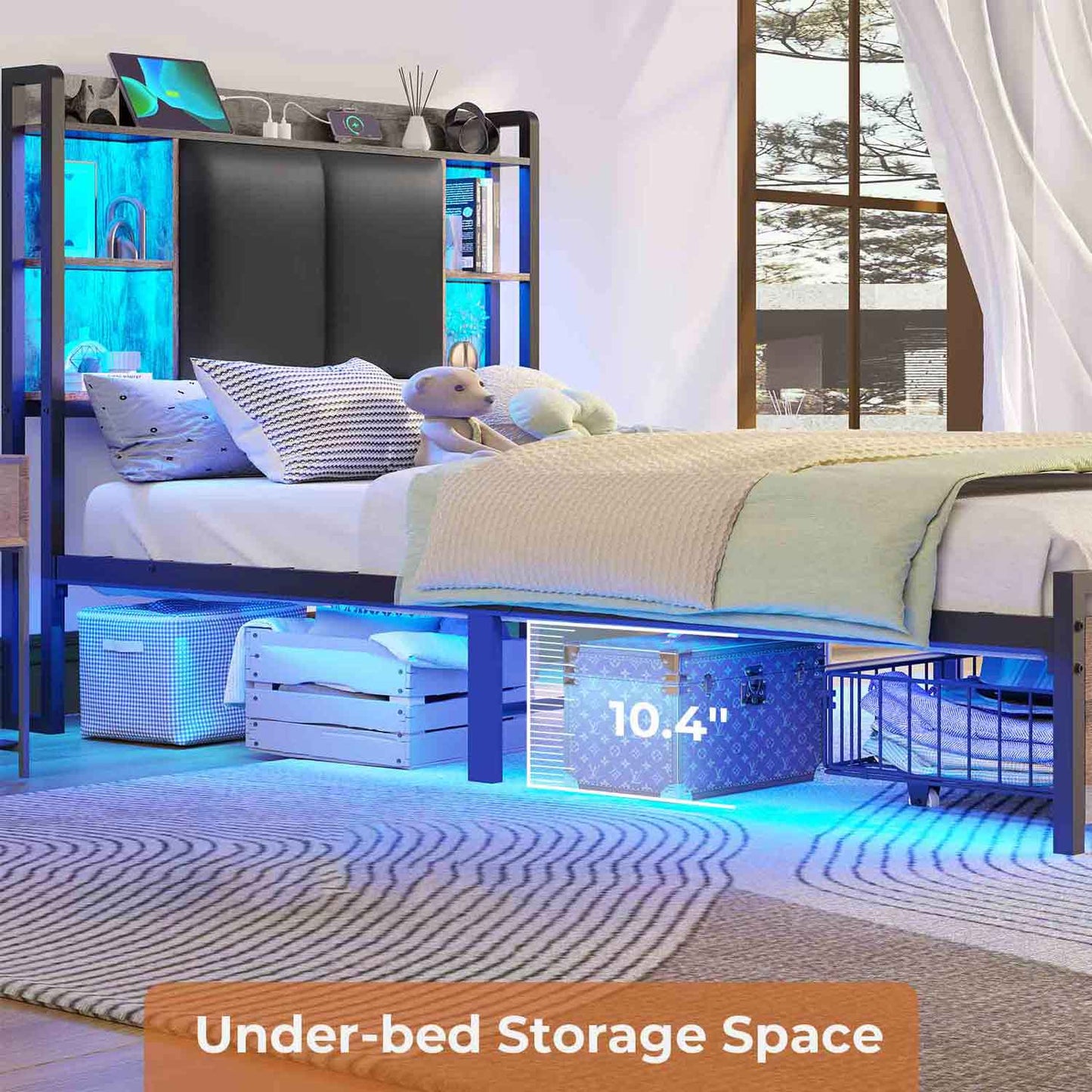 Twin Size LED Bed Frame Grey and Black